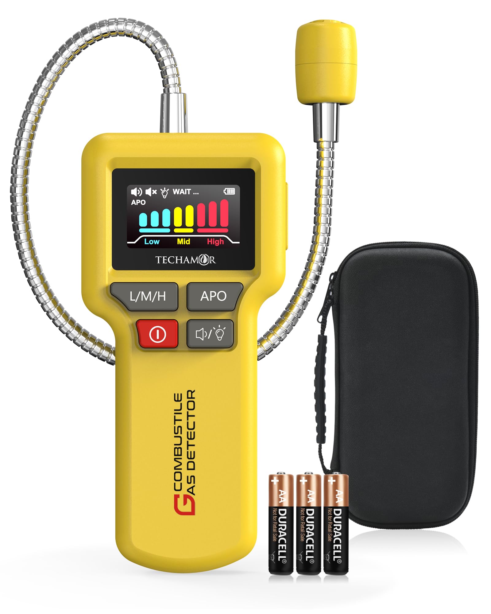 TECHAMOR Natural Gas Detector, Y201 Pro Portable Gas Leak Sniffer, Locating The Source of Propane, Methane, Butane, Natural Gas, LPG and Combustible Gas Leak for Home & RV (Includes Battery x3)