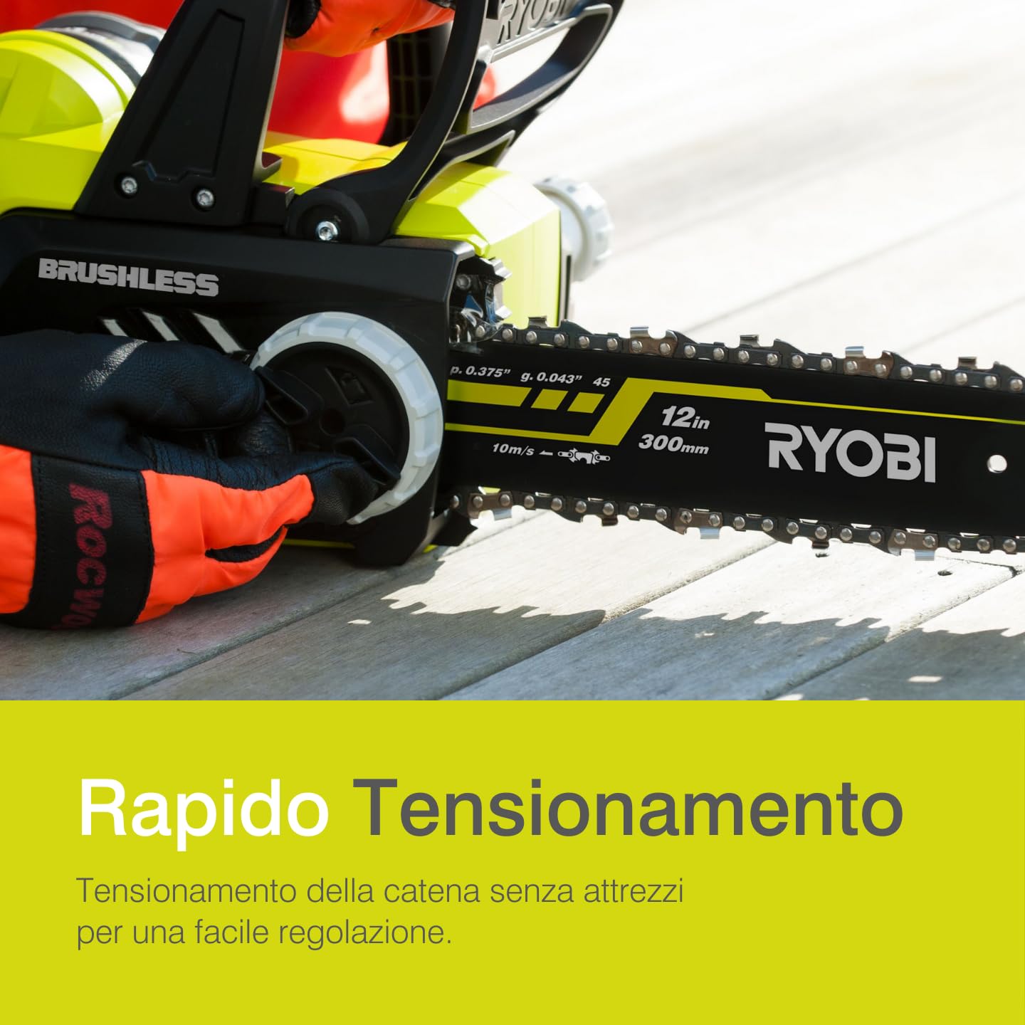 Ryobi OCS1830 Elettrosega Brushless A Batteria 18V ONE+, Impugnatura Ergonomica, Freno Catena Automatico, Batteria Non Inclusa, Barra 30 Cm, Velocità Catena 10m/s
