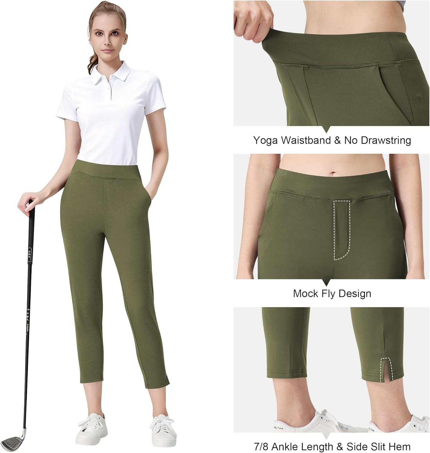 Women's 7/8 Ankle Pants, 25"/27" Stretch Petite Pants with Yoga Waistband & 3 Pockets for Golf Travel Casual Work - Image 5