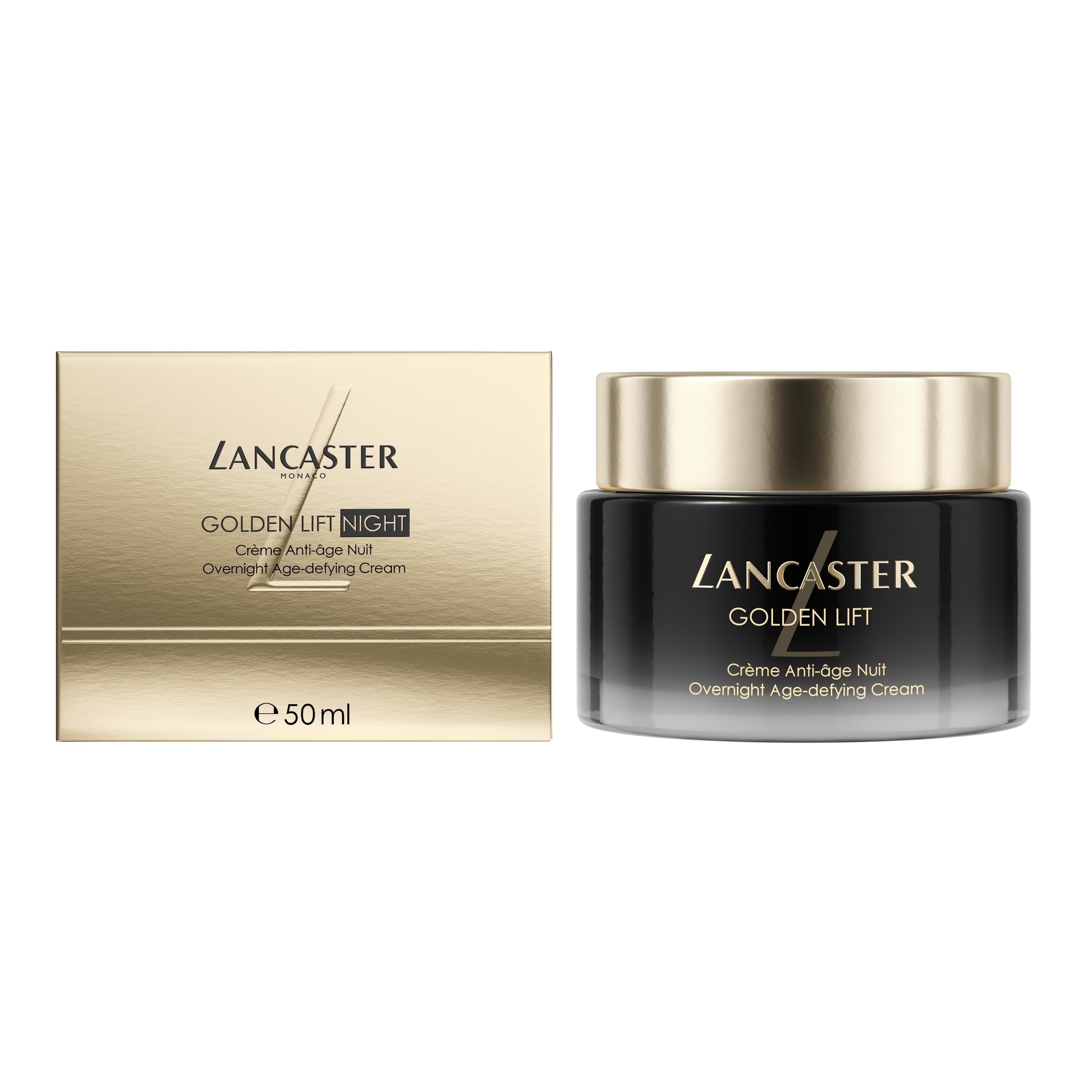Lancaster Golden Lift Overnight Age-Defying Cream – Mit Retinol + Retinal – Bekämpft Anzeichen lichtbedingter Hautalterung – Kationisches liposomales Retinol – Mindert Pigmentflecken + Falten, 50 ml