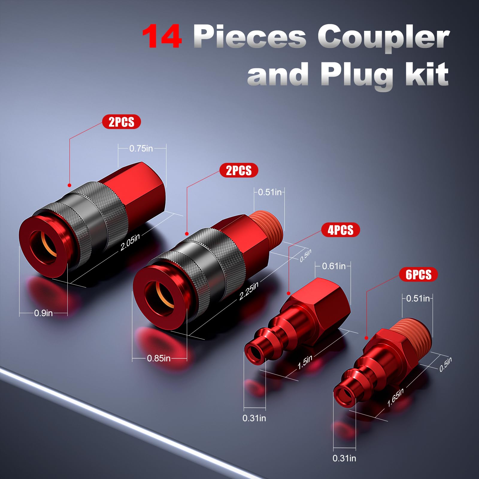 OHITOX 1/4 Inch NPT Quick Connect Air Coupler And Plug Kit - 14 Piece Industrial Fittings Set - View #2