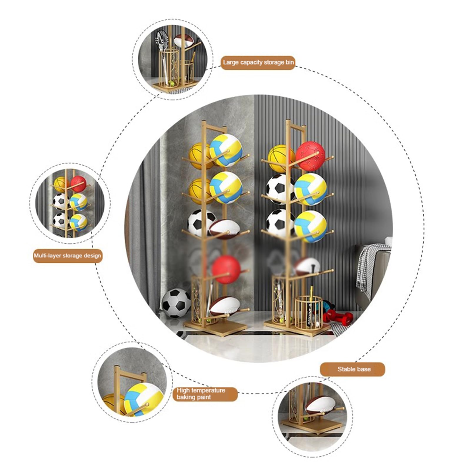 Scaffale portaoggetti per palline, per garage, scuola, palestra, parco giochi, attrezzatura sportiva per palloni, organizza facilmente le tue attrezzature