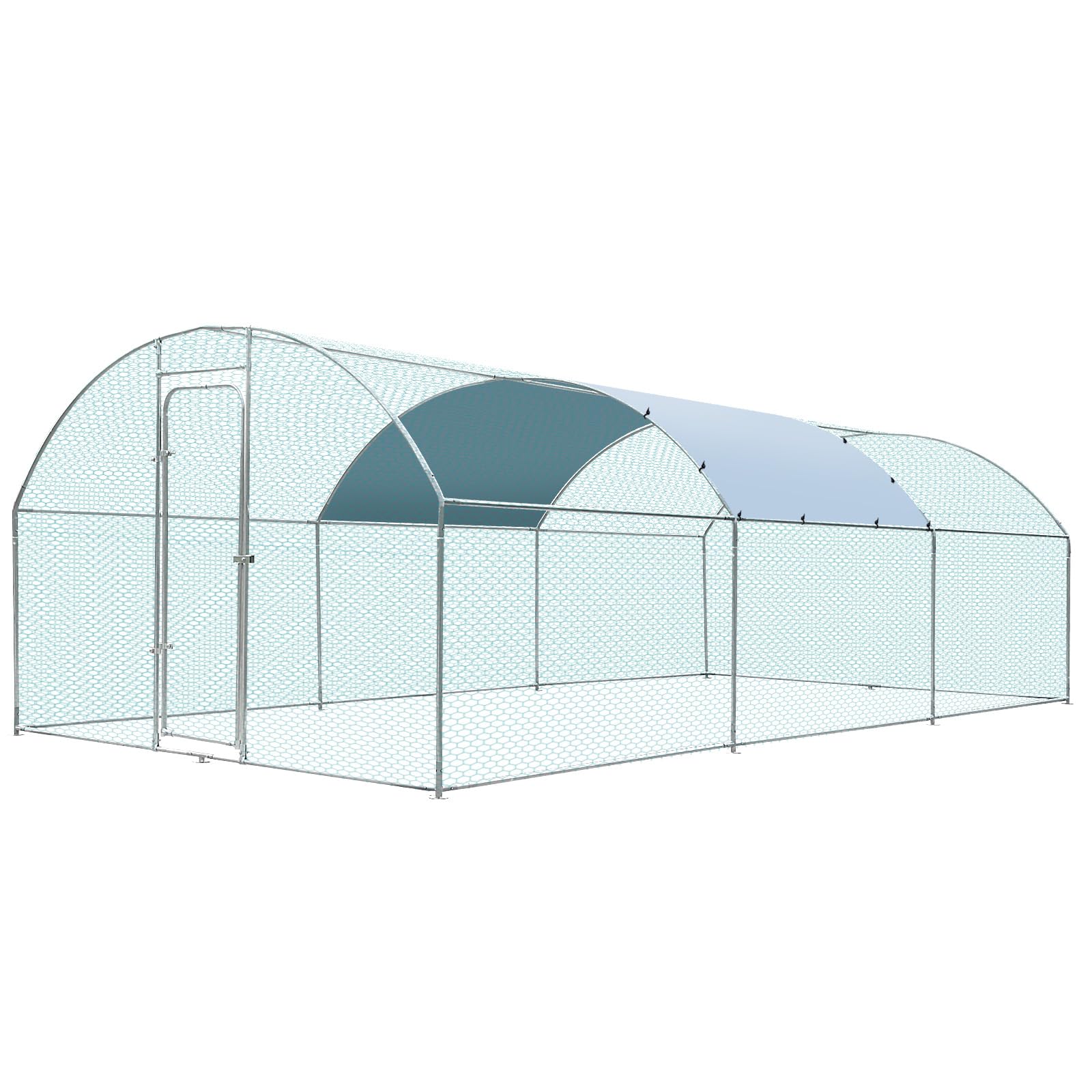 Pmango Large Metal Chicken Coop for 30-35 Chickens, Portable, Walk-in Chicken Run, Chicken Pen Outdoor W/Cover, Waterproof & Anti-UV, 19.7' D x 9.8' W