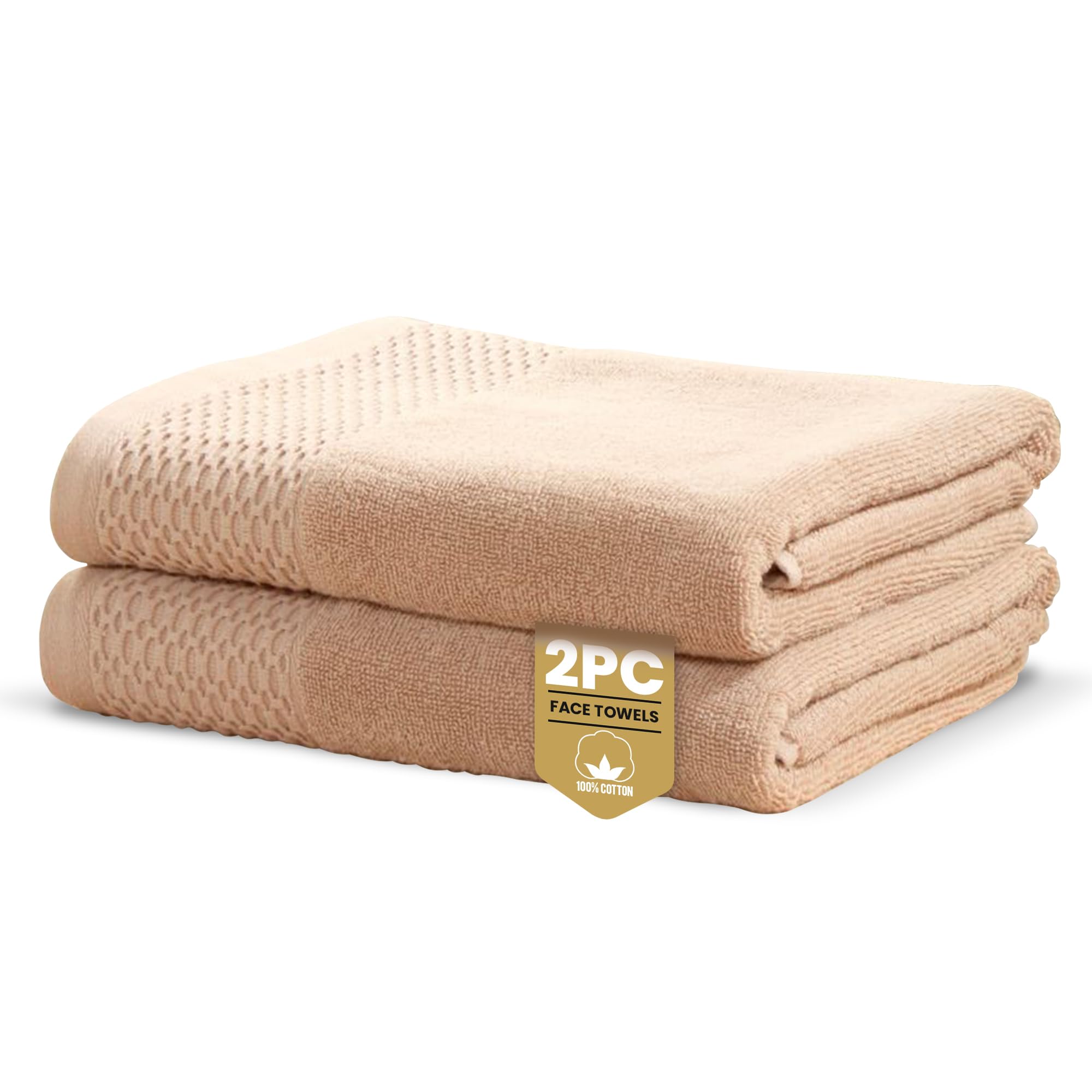 Rapport Home Eden Weave Face Towels 2-Pack Luxurious 100% Cotton 500gsm Soft Absorbent Face Cloths, Oeko-Tex Certified Bathroom Hand Towels | Mink (30x30cm)