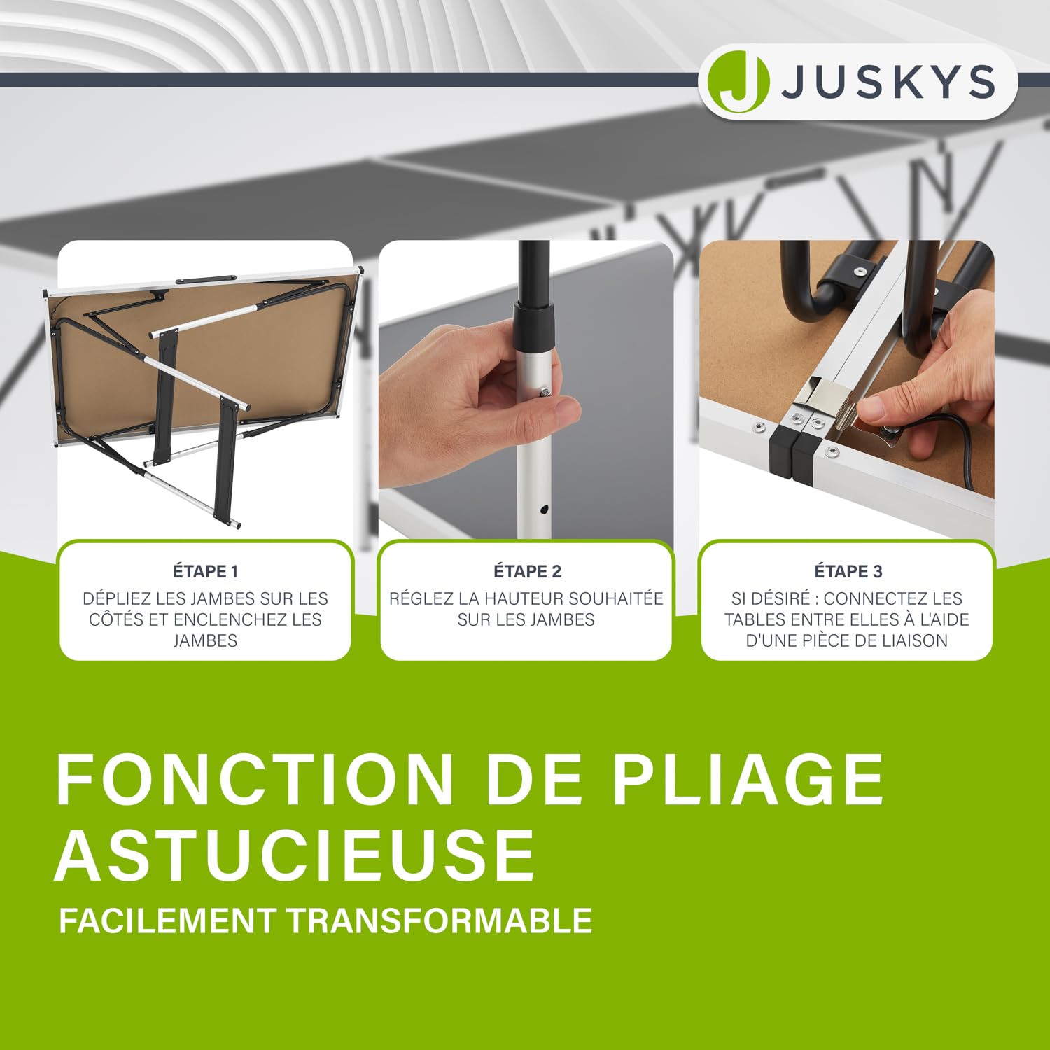 Juskys Table Multifonction 3 pièces - Pliable, réglable en Hauteur - Table à tapisser Pliante en Aluminium 100 x 60 cm - marché aux puces - Noire
