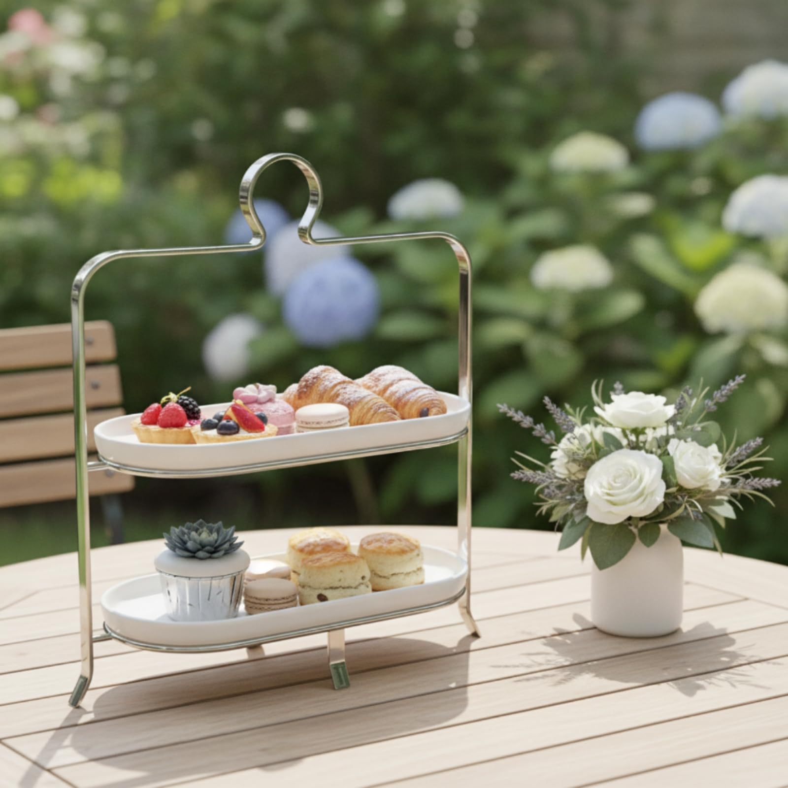 Baoblaze Supporto per Più Livelli con Base in Acciaio Inox Spazzolato E Vassoi in Ceramica Liscia per Organizzare Merende E con , Oro , Due Livelli
