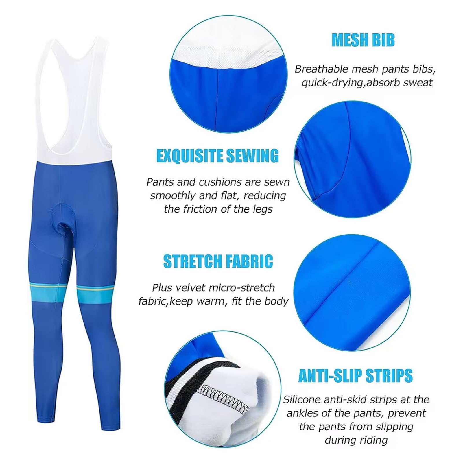 Cuissard à Bretelles Pantalon Cycliste Homme Hiver Pantalon Cyclisme Homme Long avec Coussin Pantalon Velo