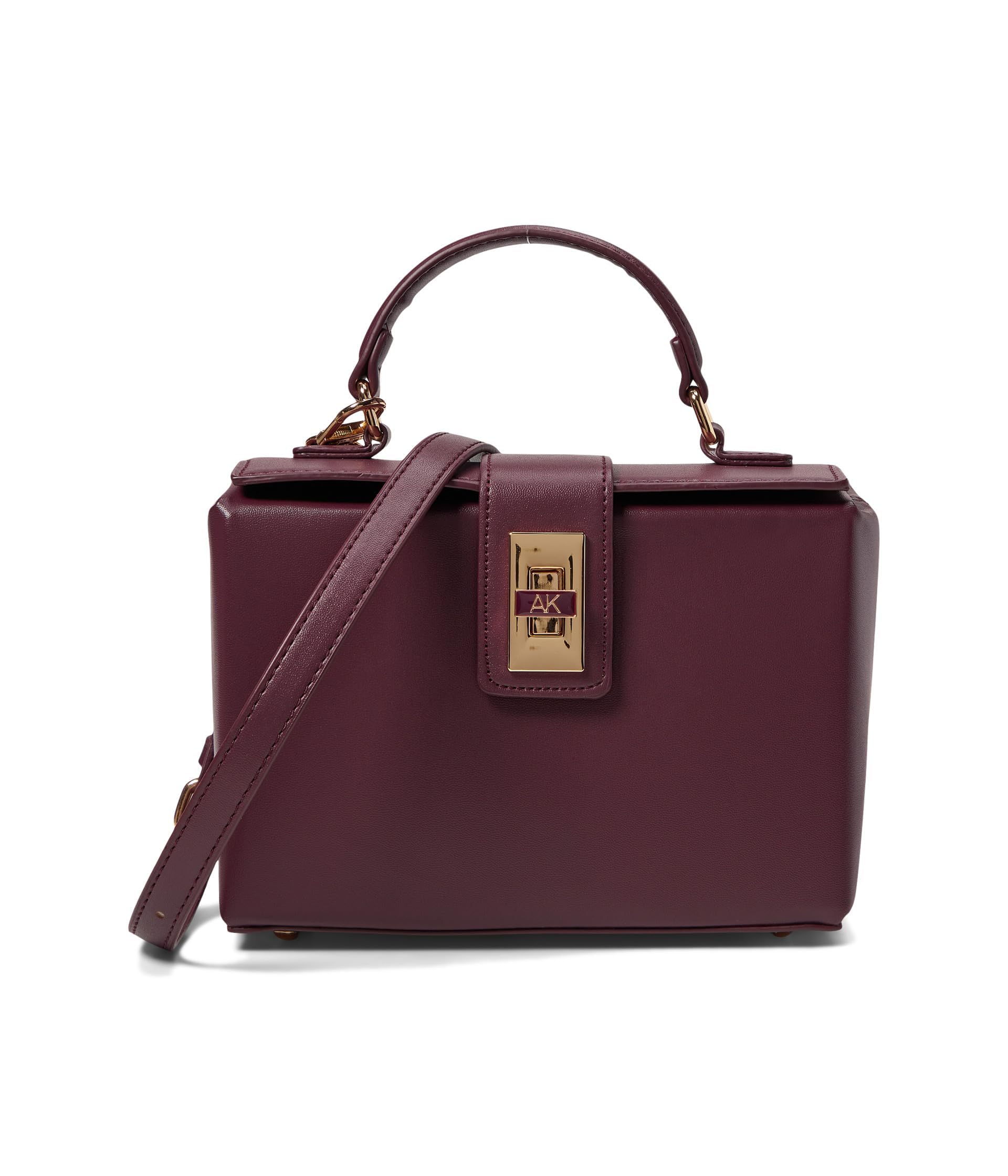 Anne Klein convertible box bag with AK enamel turn lock