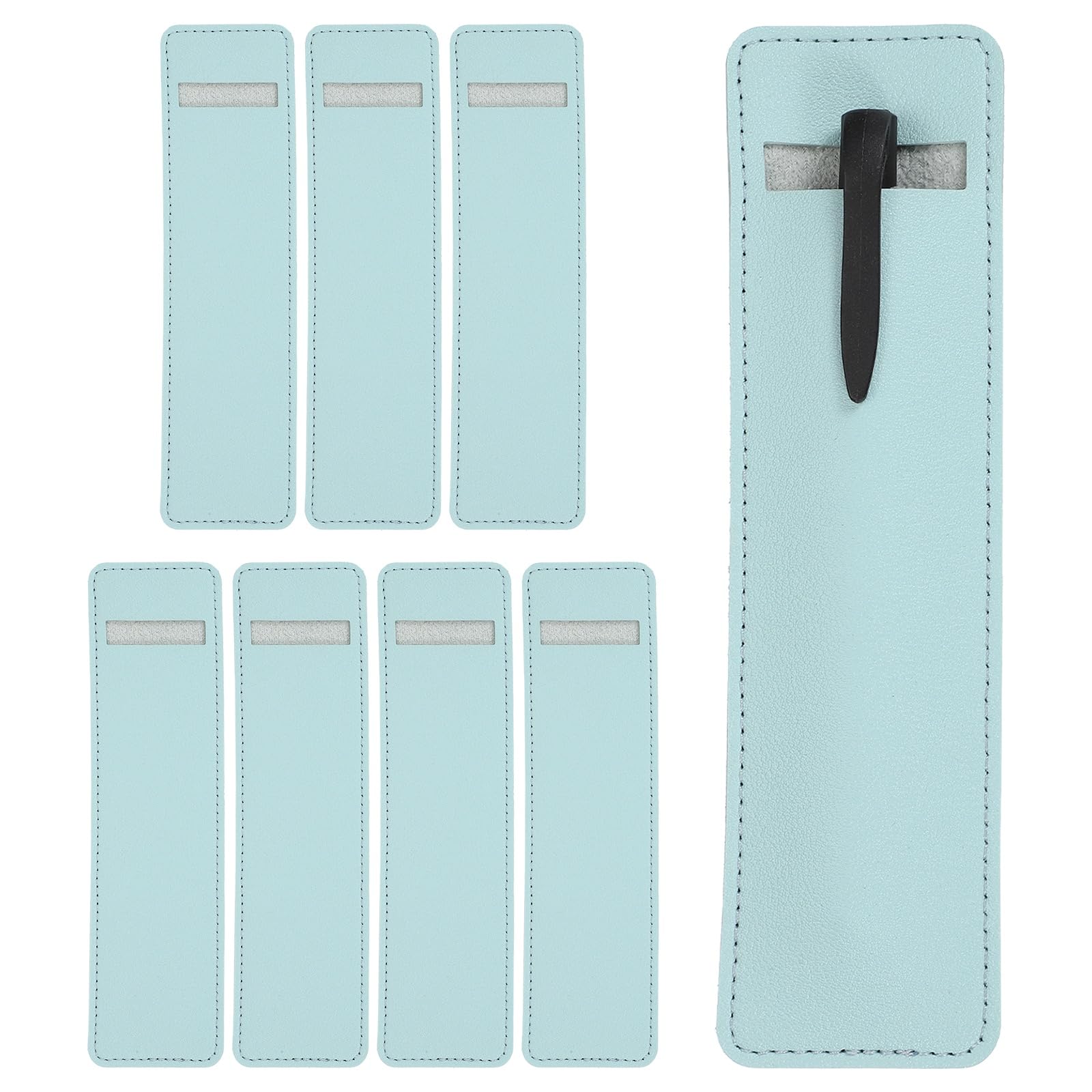 PATIKIL 7 Inch Pen Sleeve Case, 8Pcs PU Leather Pen Pouch Single Fountain Pouch Protective Cover Holder for Office Ballpoint Pencils Touch, Light Blue