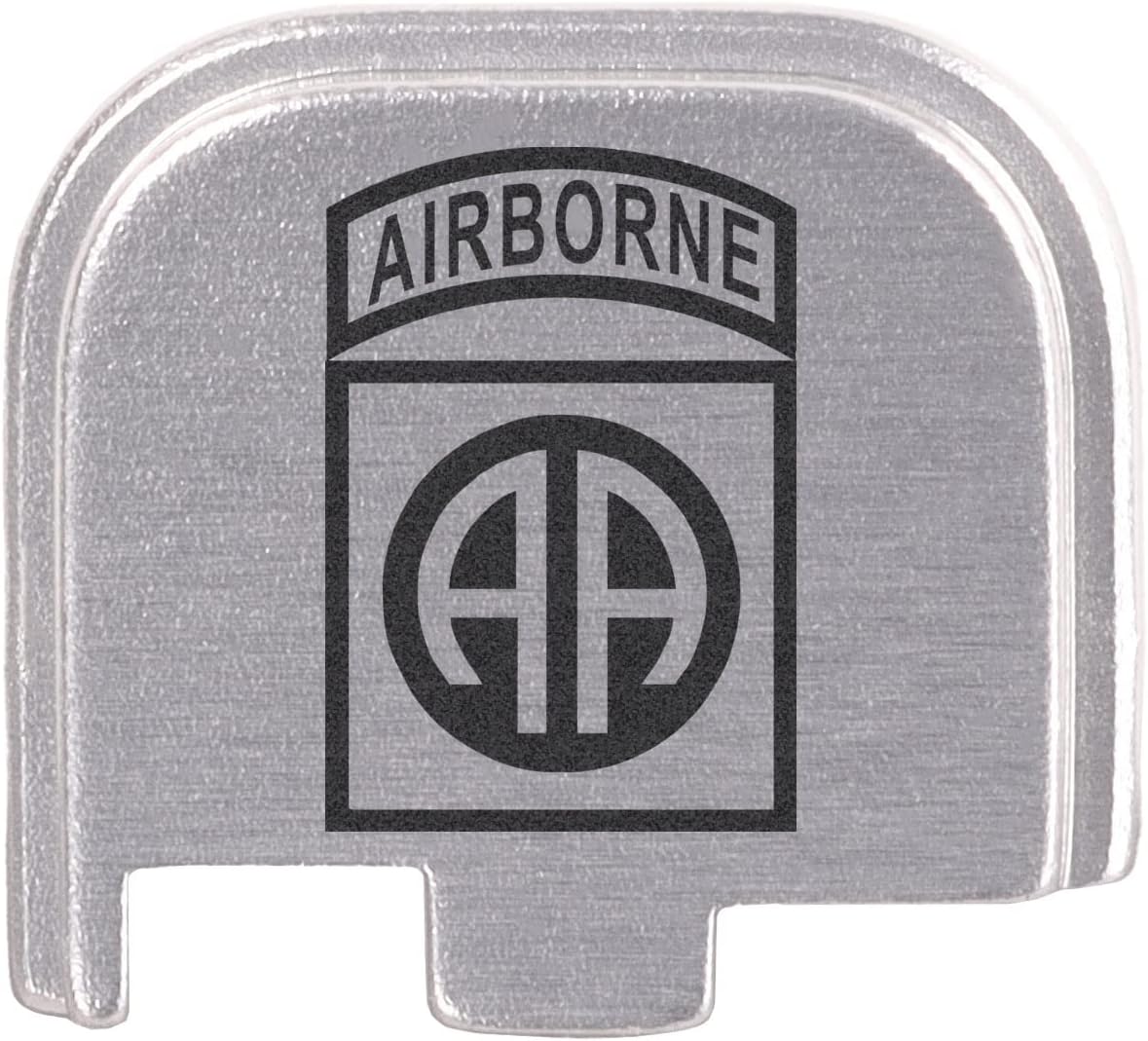 NDZ Performance Slide Cover Back Plate for Glock 43 43X 48 & PSA Dagger Micro – Aluminum Upgrade with Black Engraving – Airborne 82nd – Silver