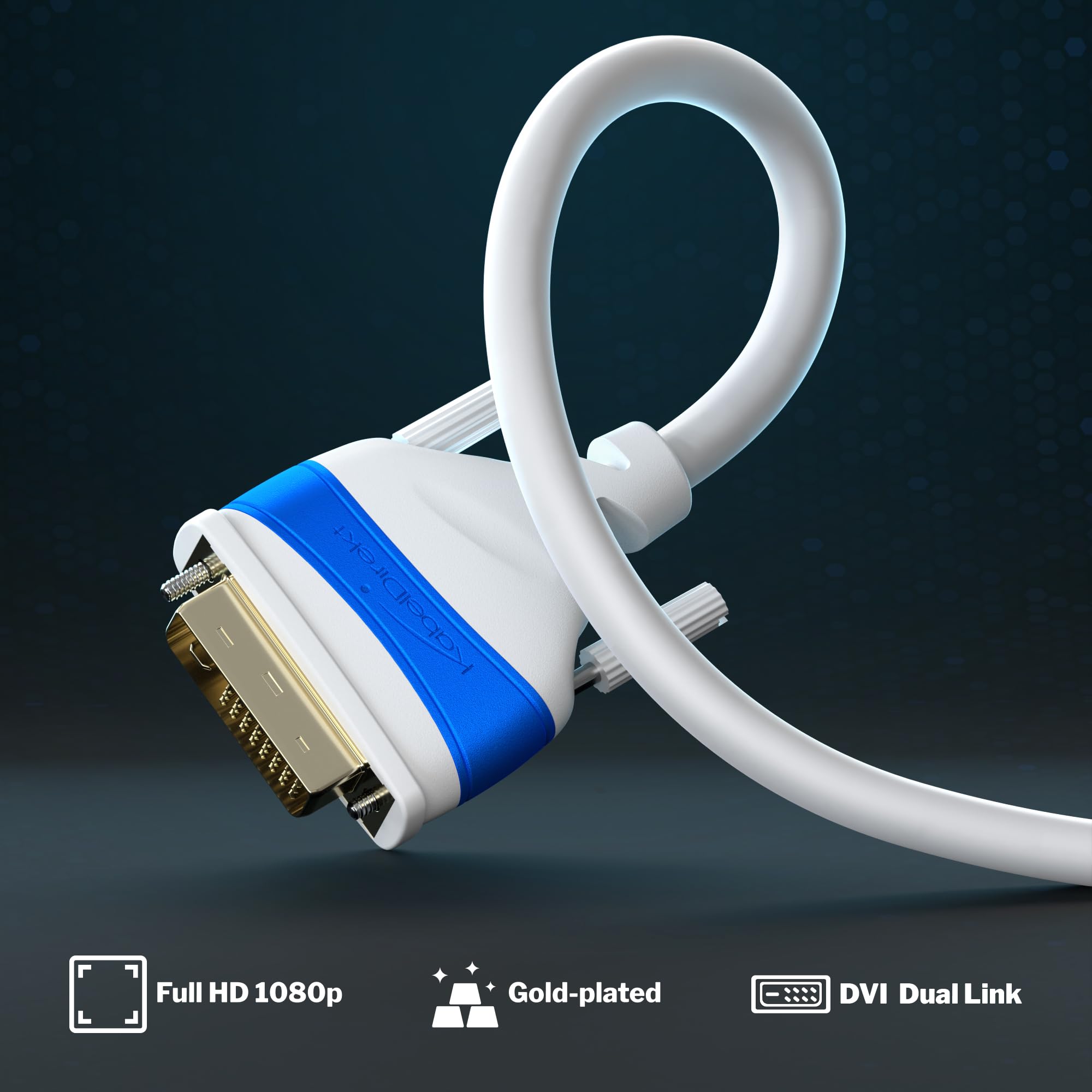 KabelDirekt – Kabel Dual Link DVI – 3m, biały | Cyfrowe kabel monitora DVI-D/24+1, do 2560×1600 przy 60Hz lub Full HD/1080p