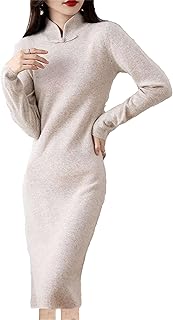 Vogrtcc Long Cashmere Sweater Dress for Women Casual Business Slim Fit Knitted Dress Stand Collar Long Sleeve Work Autumn Dress