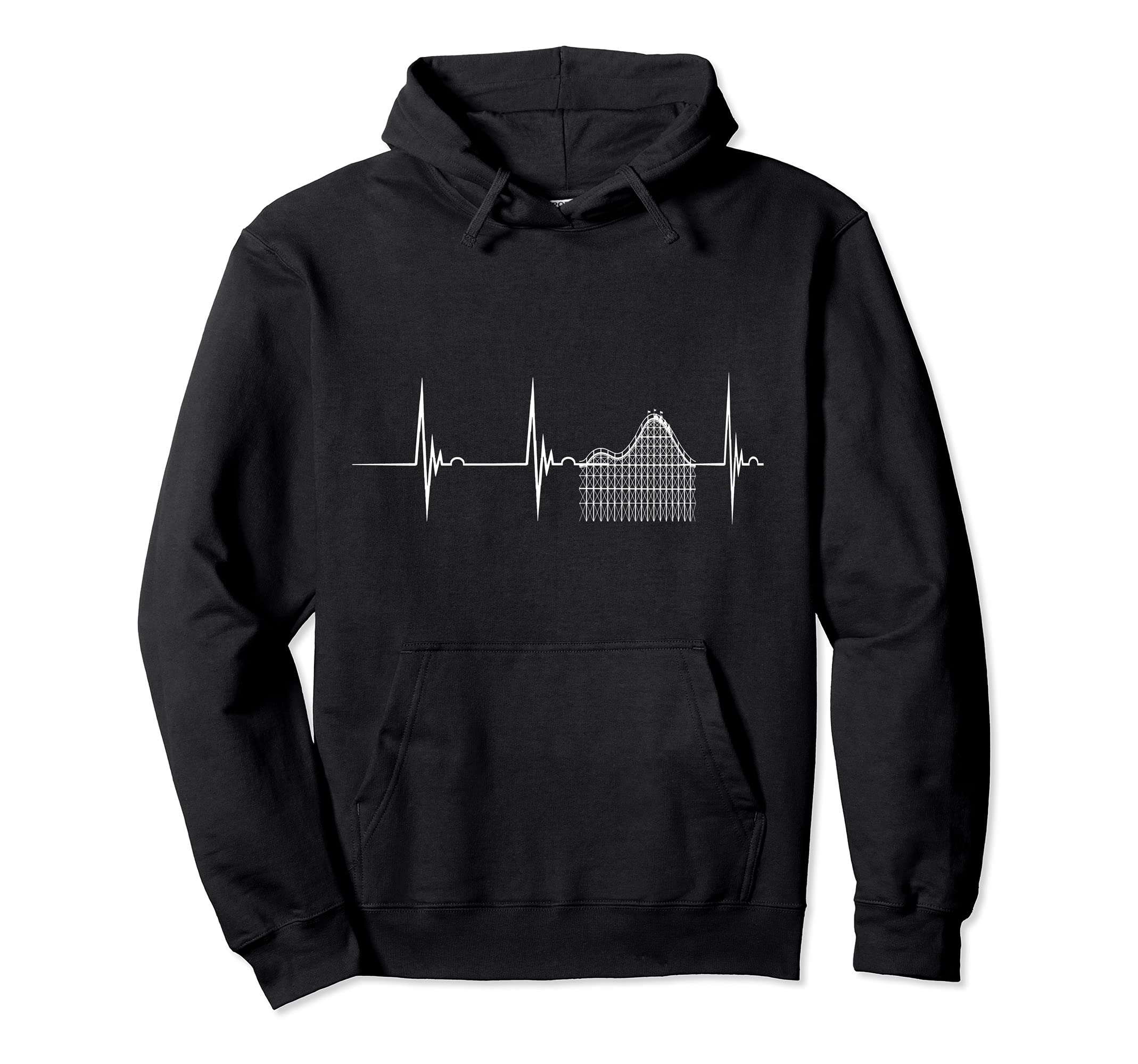 Lustige Vergnügungspark Theme Park Roller Coaster Heartbeat ECG Pulse Theme Park Pullover Hoodie, Black