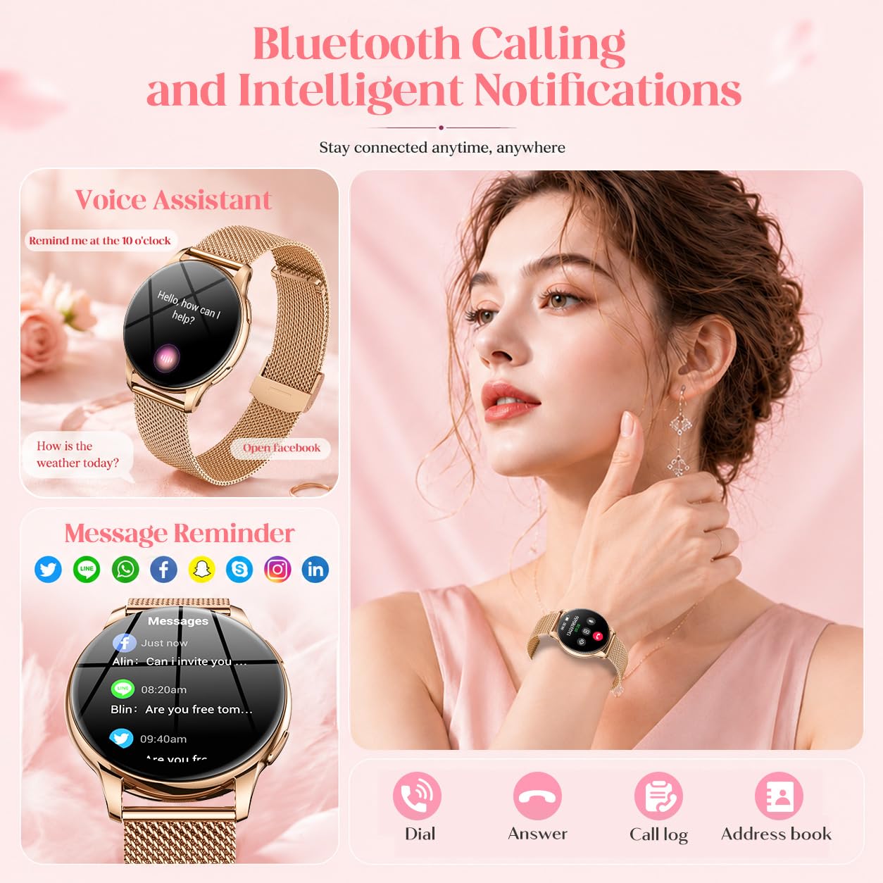 Orologio Smartwatch Donna con Chiamate Bluetooth: 1.32" AMOLED Smart Watch da Cardiofrequenzimetro Pressione Sanguigna Sonno Sport Contapassi Impermeabile IP68 Fitness Watches per Android e IOS