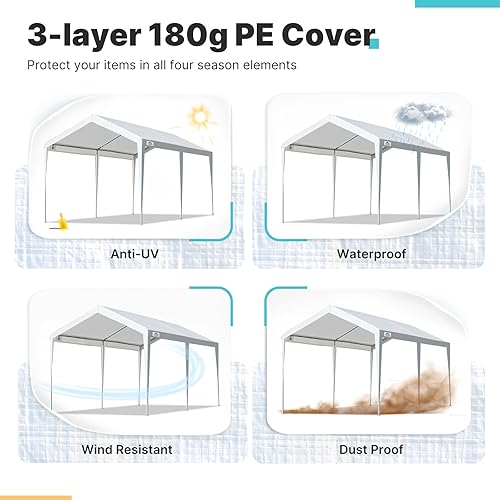 Miniatura 4 de ADVANCE OUTDOOR Toldo ajustable de 10 x 20 pies para cochera, resistente, para garaje, barco, refugio, tienda de campaña para fiestas, altura
