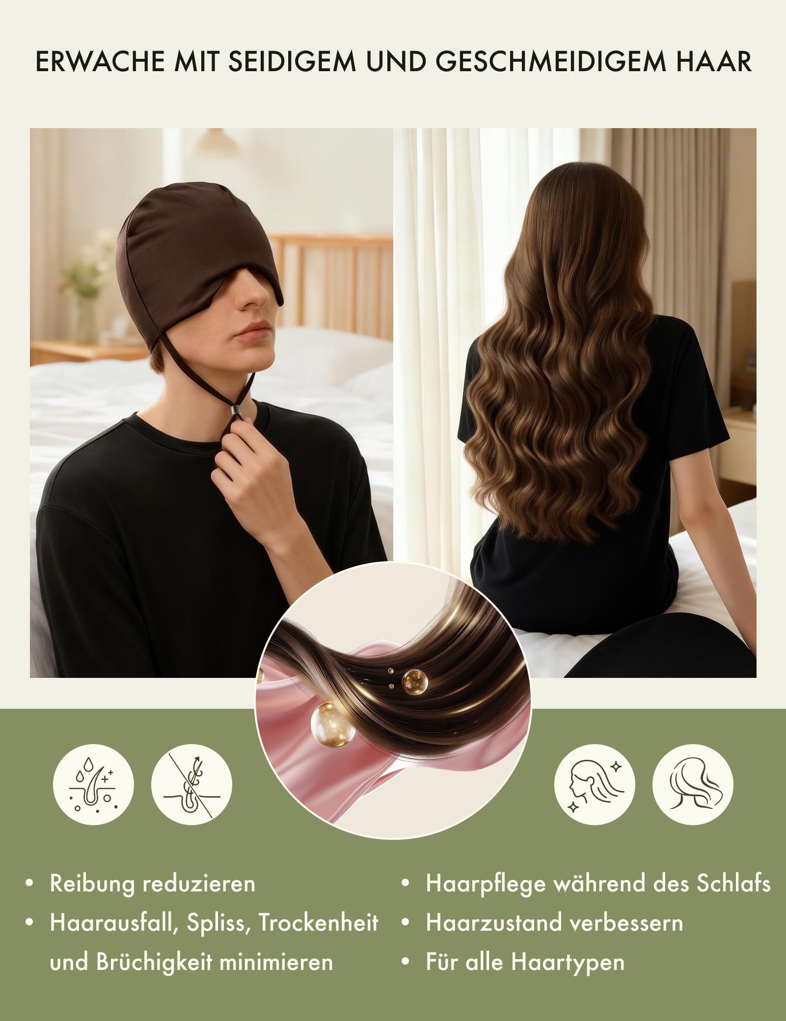 LilySilk Reine Seidenhaube zum Schlafen für Damen | Doppellagige lichtundurchlässige Haube mit verstellbarem Band für Reisen und Zuhause