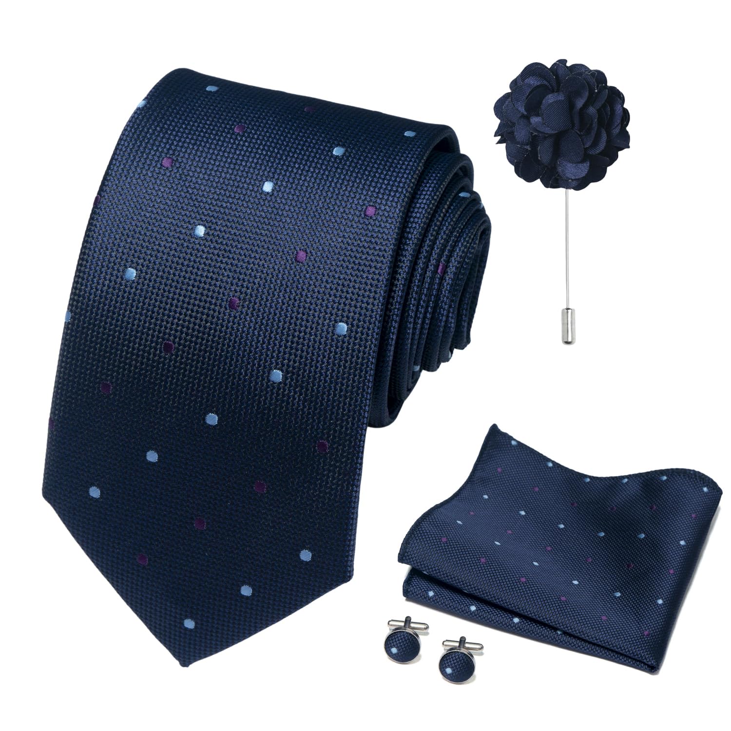 joy alice 70 Colors Ties Set Men Mixed Color Necktie Handkerchief Cufflinks Brooch 3.15 Formal