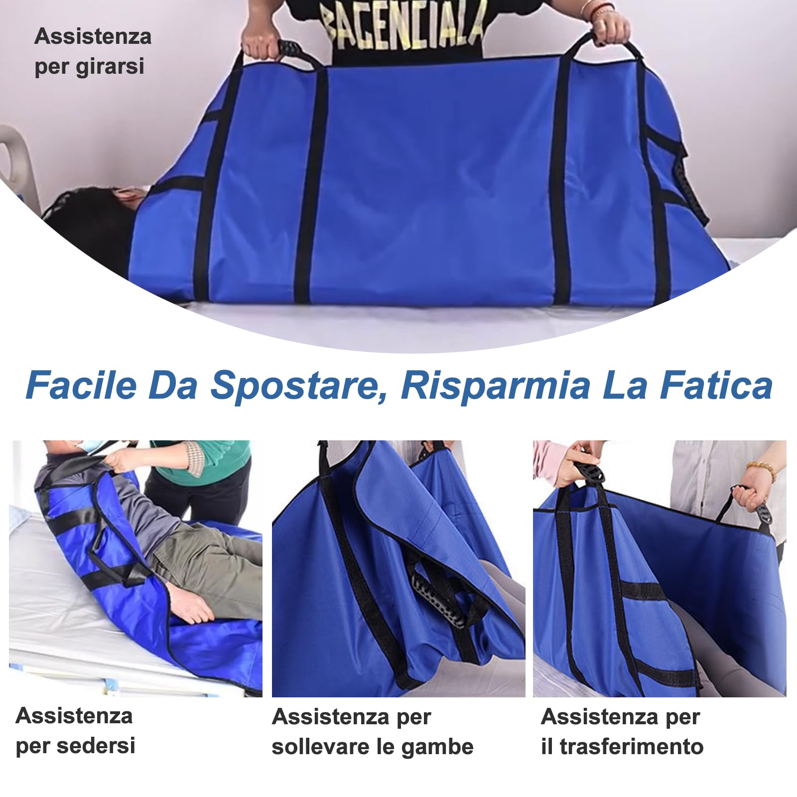 Telo Scivolamento per Anziani 100 * 120cm, Foglio Di Trasferimento per Pazienti con 8 Maniglie, Cinghia di Trasferimento per Persone in Sovrappeso e Disabili e Sollevatori e Allettati