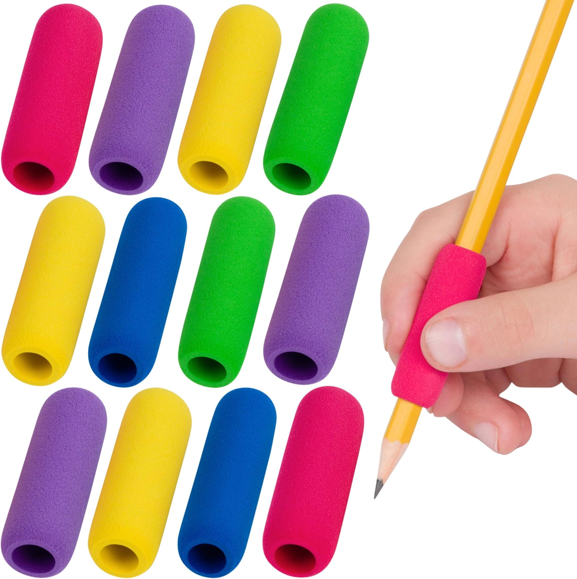 The Classics Soft Foam Pencil Grips, Ergonomic Writing Aid For Lefties And Righties, 1.5 Inch Long, Assorted Colors, 12 Count - TPG-16412