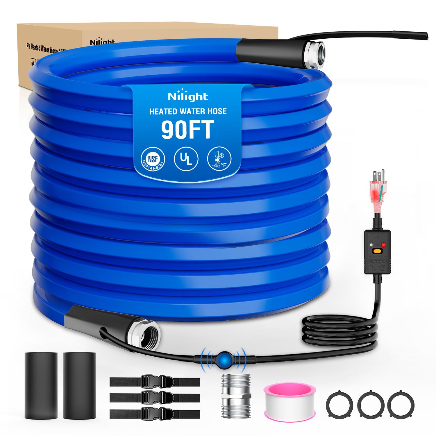 Nilight 90FT Heated Water Hose RV 5/8”Inside Diameter -45°F Freeze