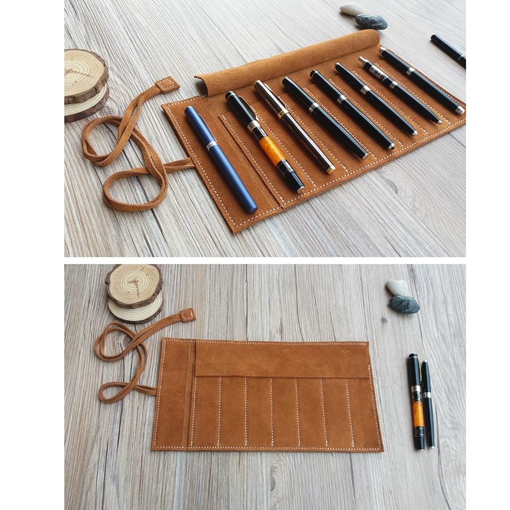 Estuche de Cuero Vintage con múltiples Compartimentos para papelería y Almacenamiento de maquillajeA