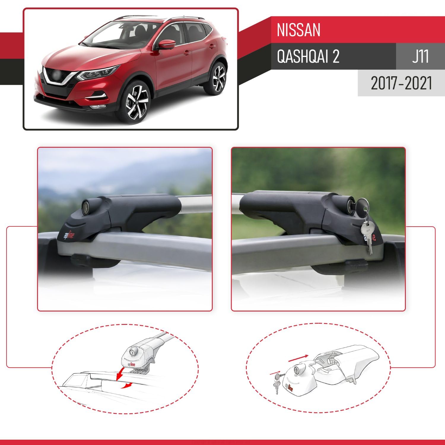 Compatibile con Nissan Qashqai 2 (J11) Post-Facelift 2017-2021 Ace-1 Barre Tetto Portapacchi Auto Barre Portatutto Grigo Alluminio 2 Barre