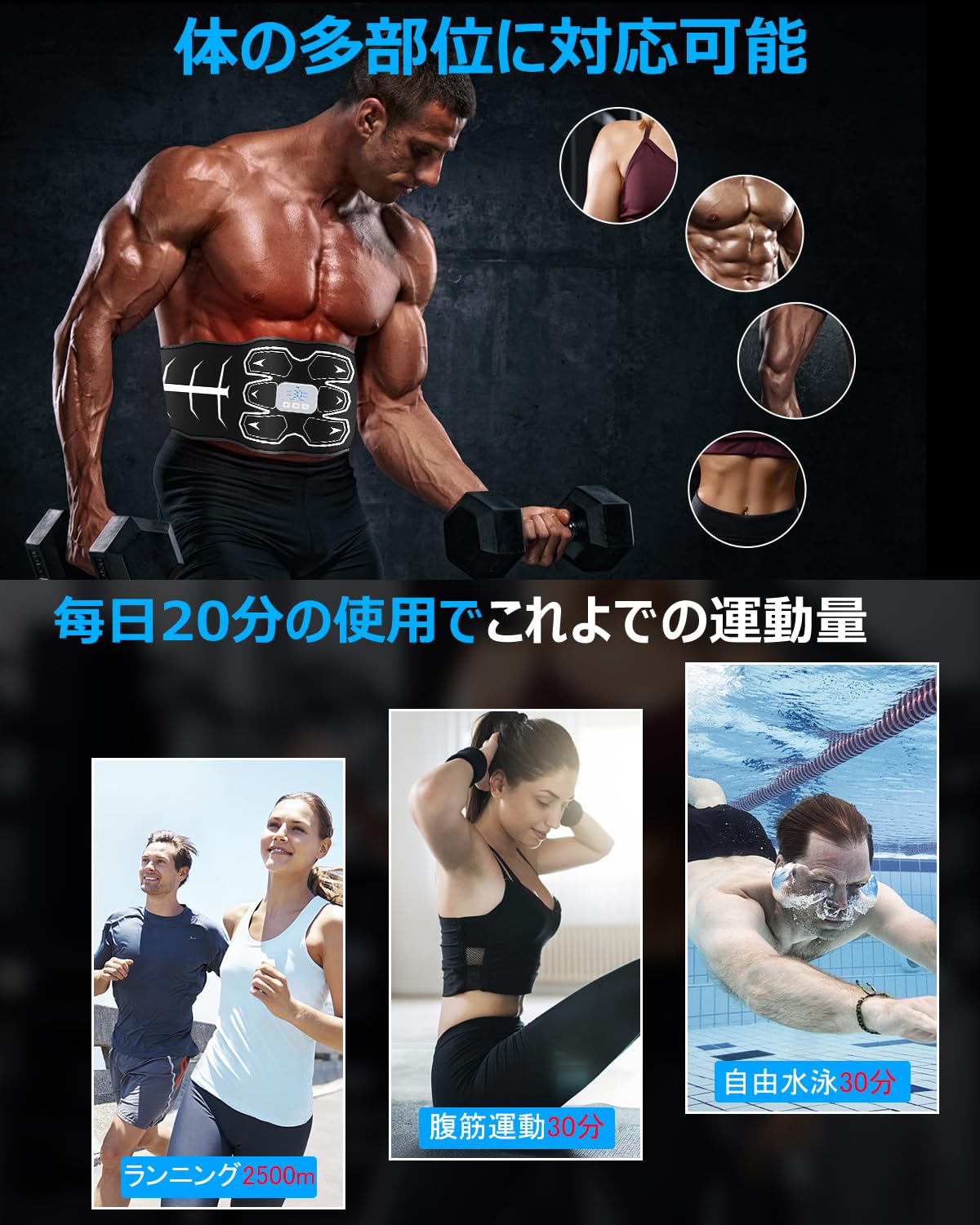 Amazon.co.jp: 【2026新登場 】EMS 腹筋ベルト ジェルシート不要 6腹筋