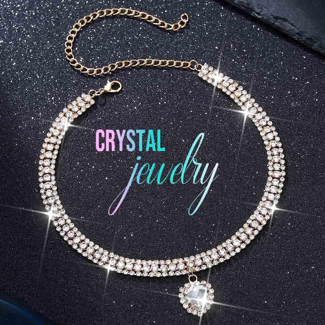 CLOACE Rhinestone Choker Necklace Heart Pendant Diamond Row Necklaces Sparkly Crystal Prom Chain Jewerly Accessories for Women - Image 2