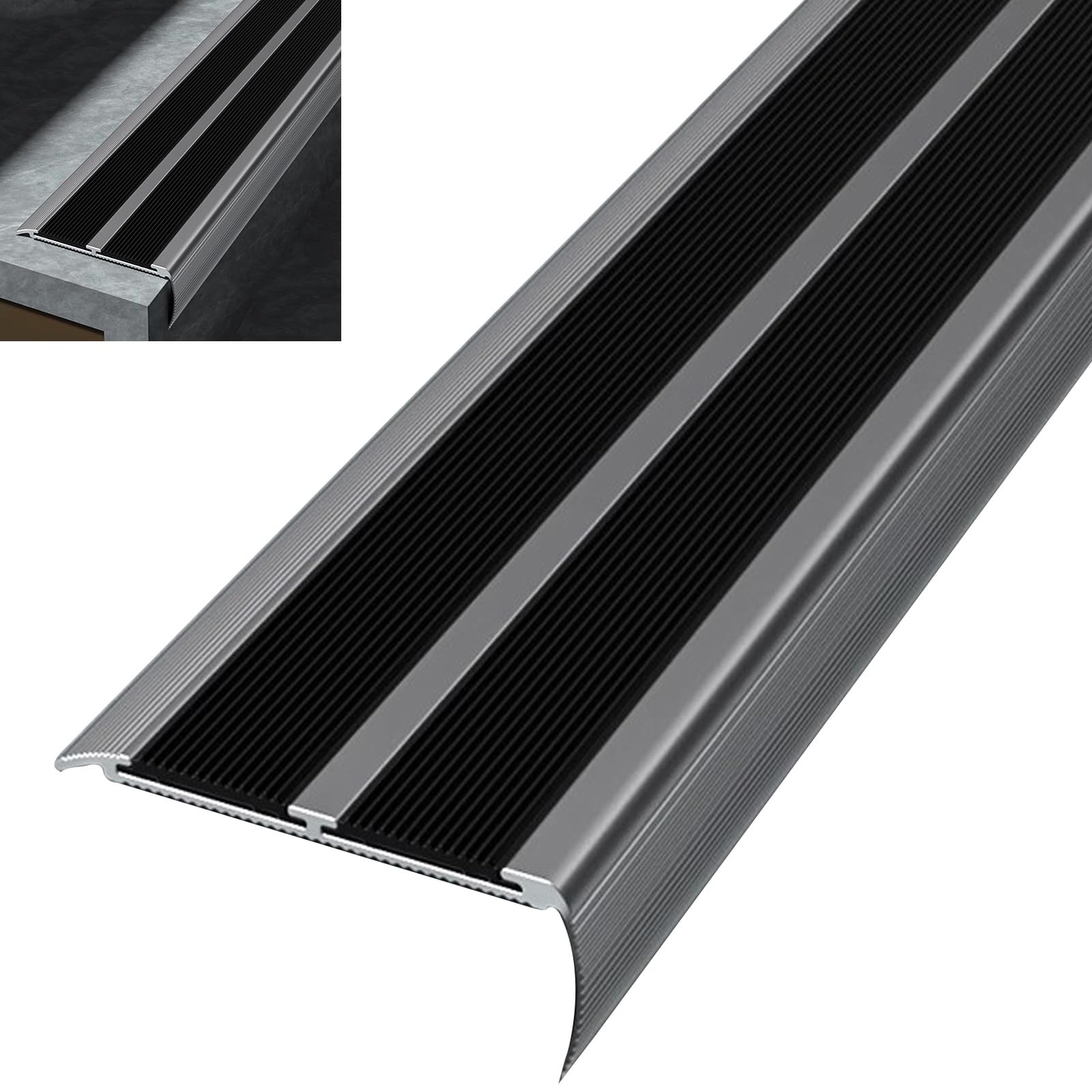 Perfil autoadhesivo de aluminio para escalera de 9,6 cm en negro de 120 cm