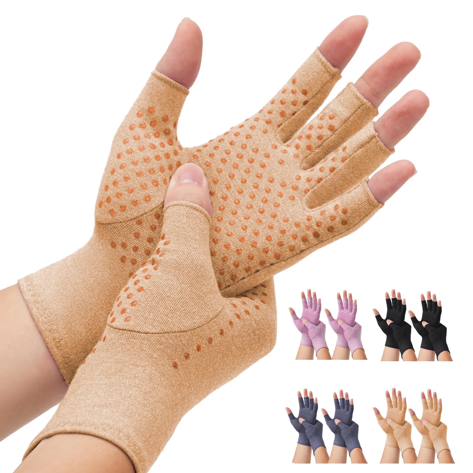 DRNAIETY 2 pares de guantes de compresión, guantes de artritis para hombres y mujeres, antideslizantes, sin dedos, para escribir en el trabajo diario