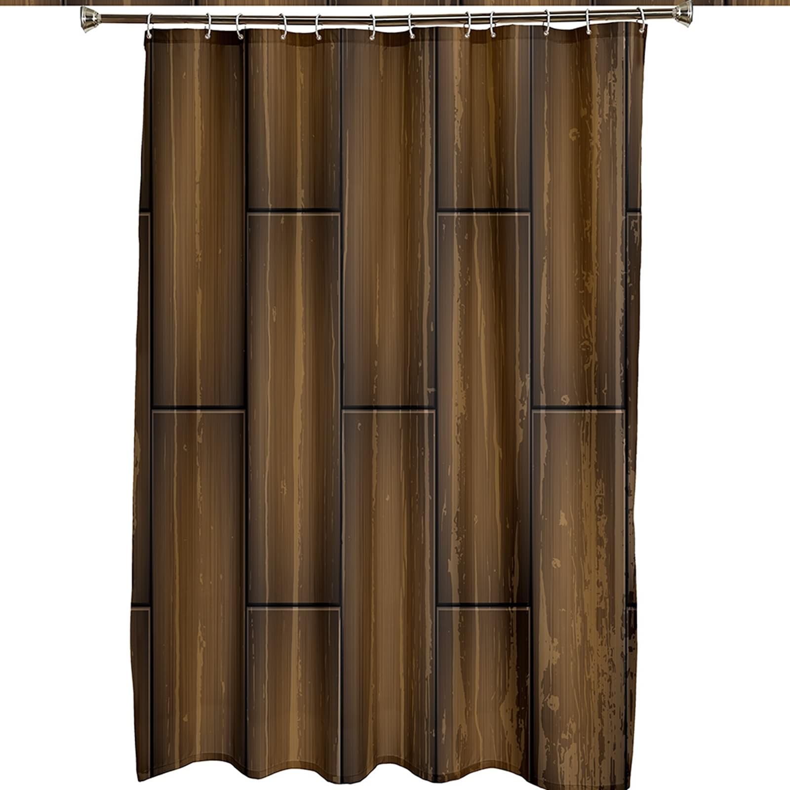 Tenda Doccia 180x200 Tessuto, Poliestere Marrone Tavola di legno geometrica Tenda vasca da bagno, lavabile, asciugatrice rapida