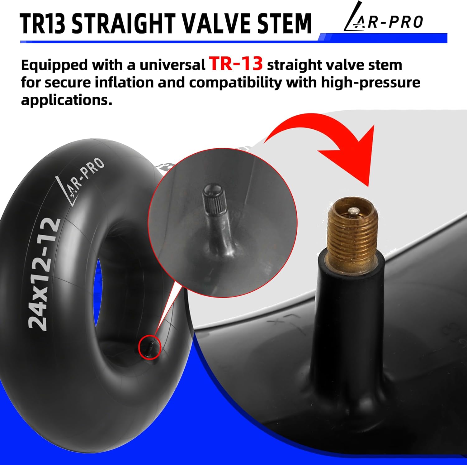 AR-PRO Relacement 24x12-12 Heavy-Duty Inner Tubes for ATV, Lawn Tractor, Mowers, Golf Cart, Snow Blowers, and More - With TR13 Straight Valve Stems - Made from Durable Butyl Rubber (2-Pack)