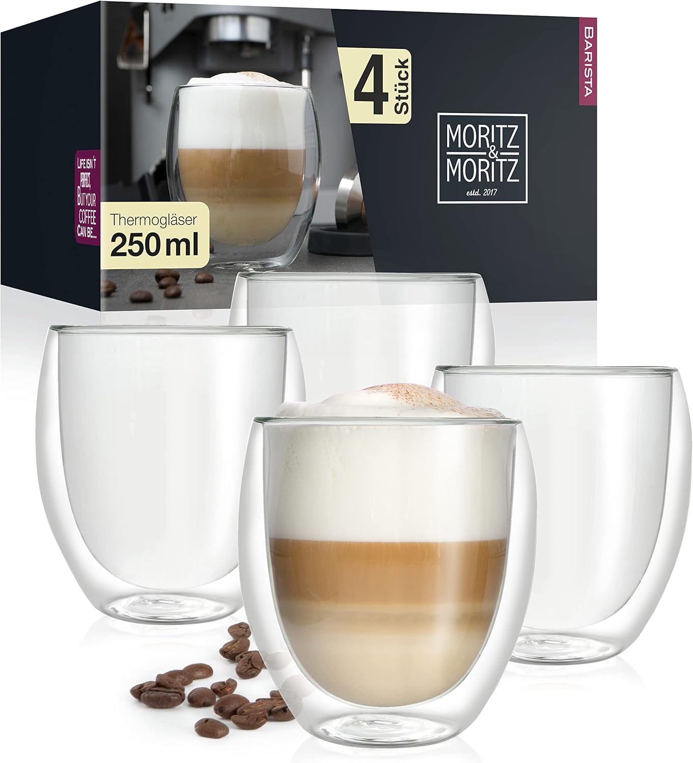 Moritz & Moritz Barista Roma 4 x 250 ml Cappuccino Glasses Double