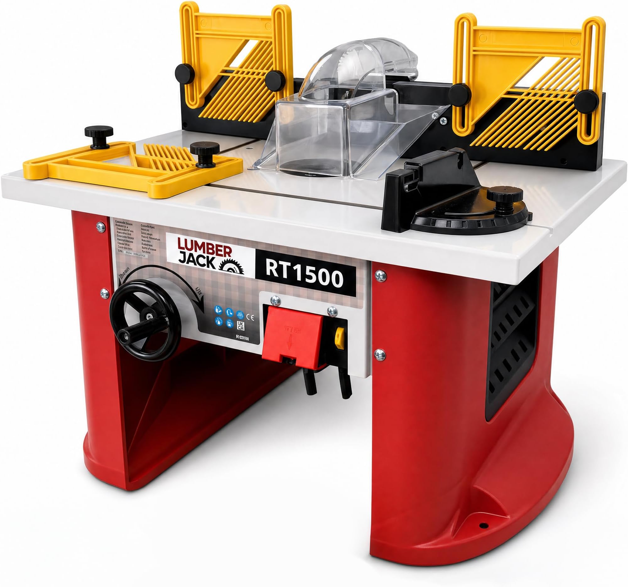 Lumberjack Router Table, Variable Speed 8,000-26,000rpm 1500W Woodworking Table Router Machine, Bench Top Use, Rise & Fall System and Safety Switch, Cutter Storage, 1/2" & 1/4" Collets Included