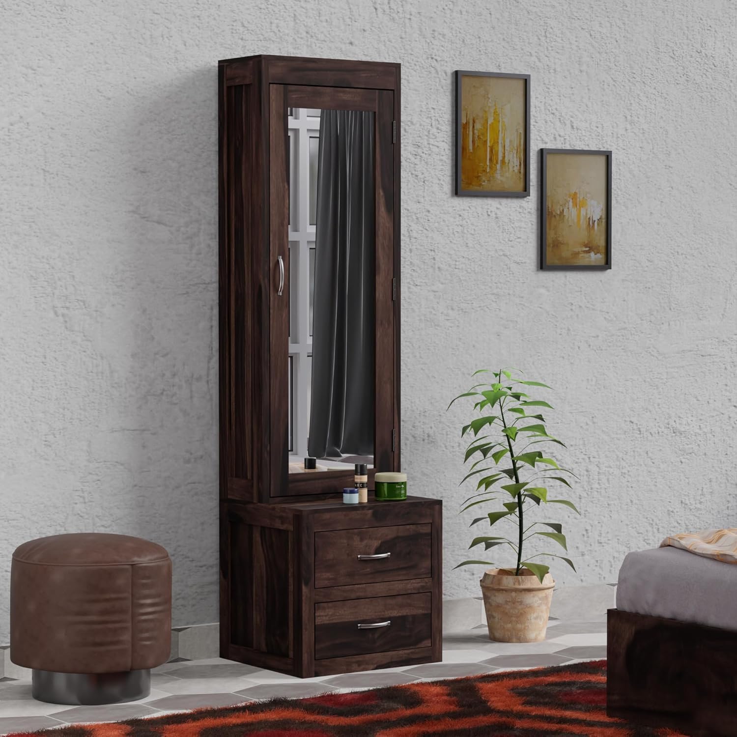 SHUBHANKAR ART Sheesham Wood Dressing Table with Door Storage Solid Wood Dressing Table (Walnut Finish)-image-14
