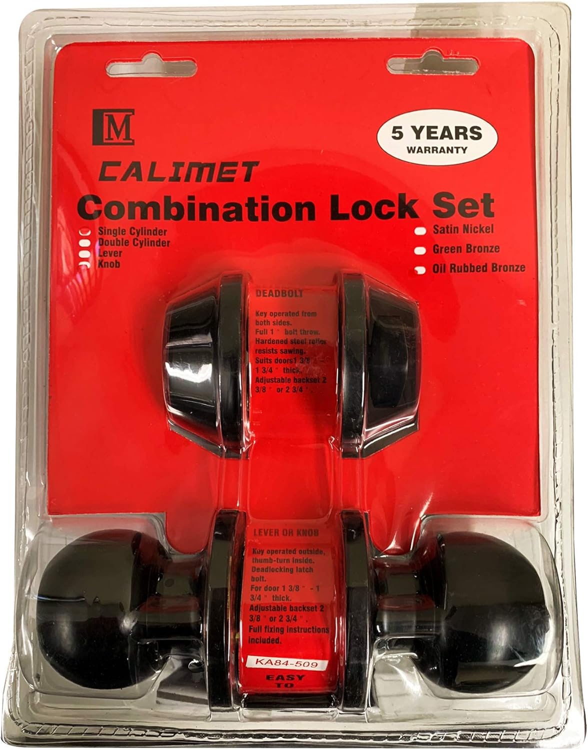 CALIMET Door Knob Lock Set, Keyed Knobs Lockset Handle, 2 Keys, Black