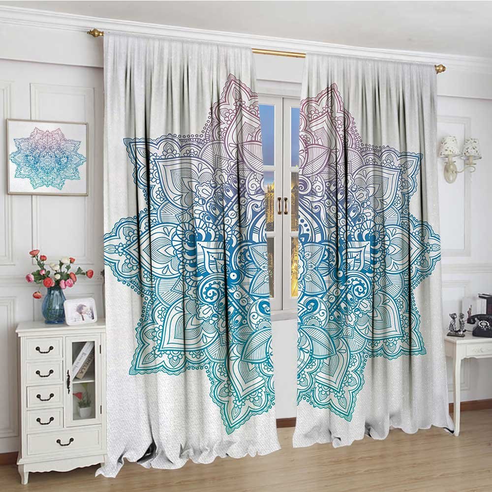 Lotus Room Darkening Wide Curtains Bohemian Tattoo Style Zen Pastel Toned Mandala Abstract Lotus Flower Design Decor Curtains By 72"x84" Lilac Pale Blue