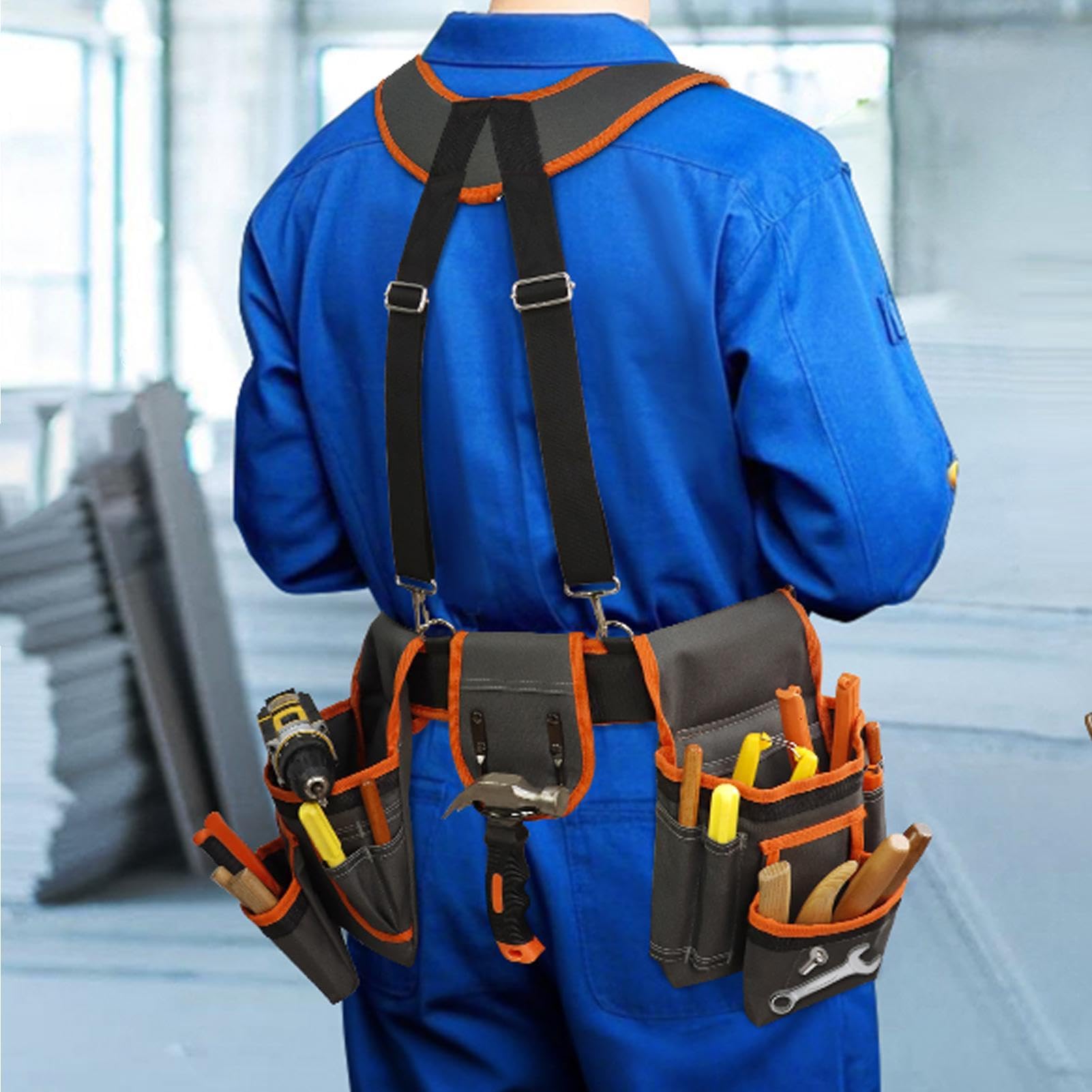 Ceinture À Outils Avec Bretelles Détachable Avec 2 Pochettes Magnétiques
