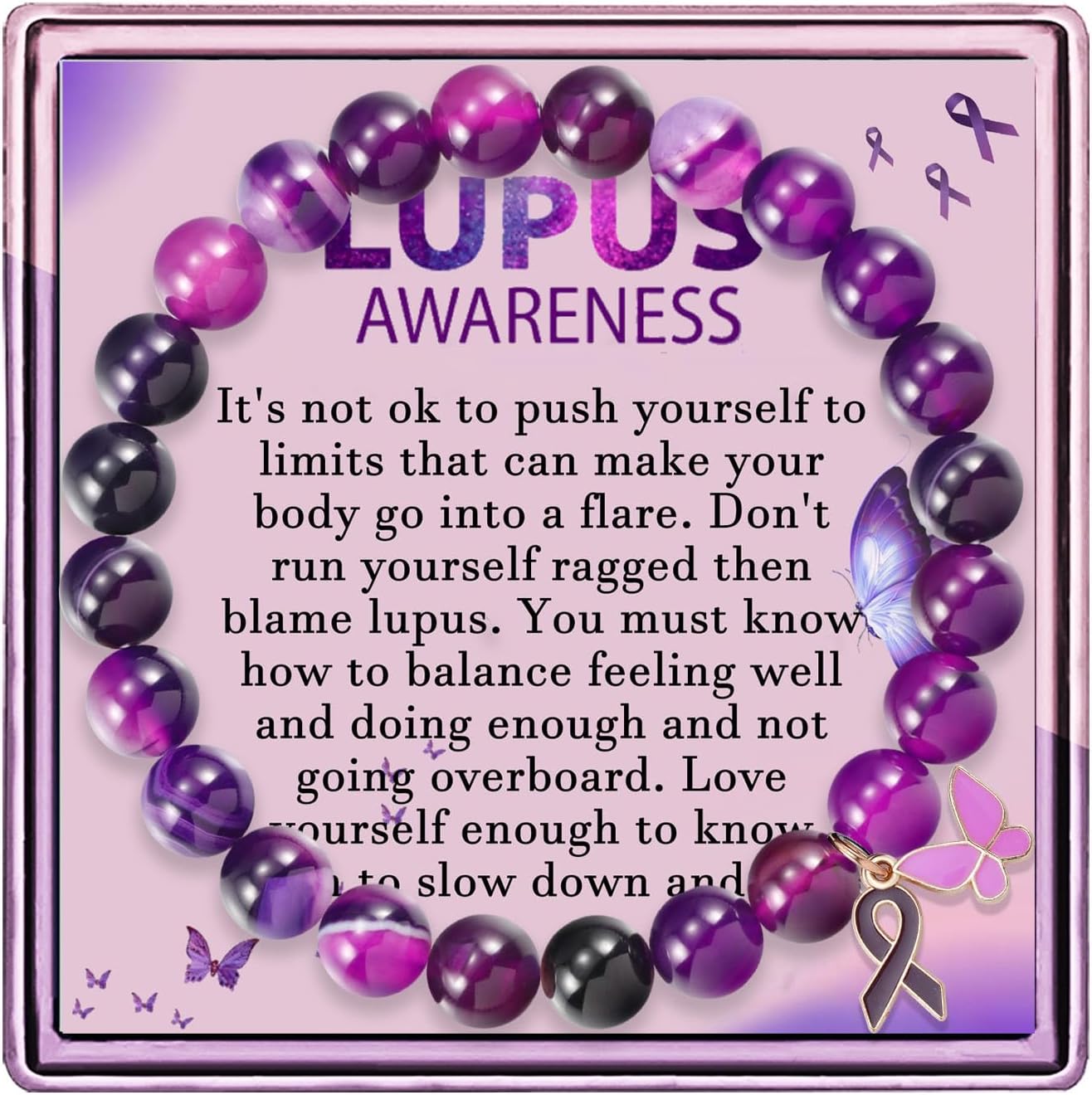 LIFORLOVE Lupus Awareness Bracelet - Purple Ribbon Gift for Lupus Awareness