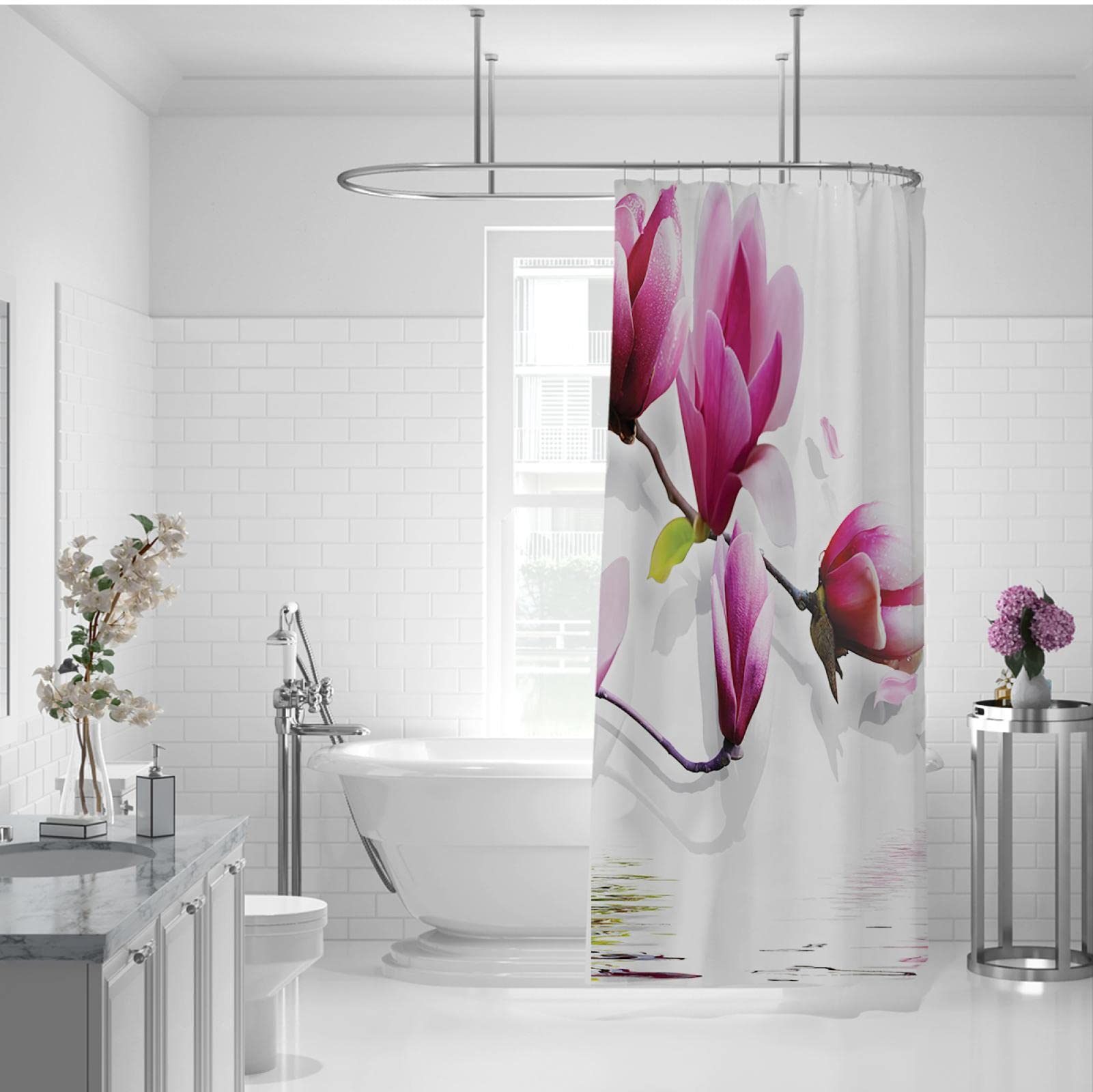 tende da doccia fiore stampata in 3d Tessuto modello orchidea rossa impermeabile poliestere Home Decor tende da bagno Bagno con gancio W200xL180cm tende da vasca