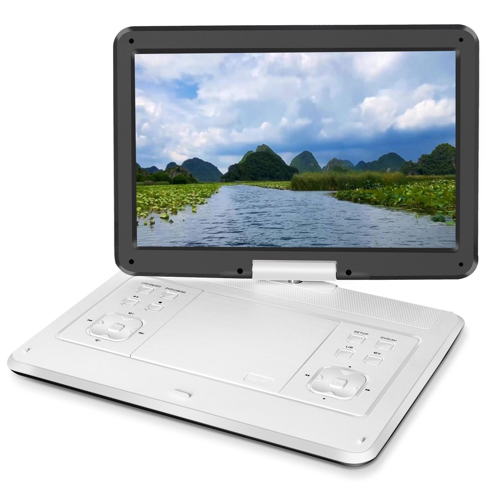 FAXIOAWA Mobile Dvd HD Supporta La Riproduzione di più Formati Lettore CD Portatile Lettore Video Lo Schermo di Grandi Dimensioni può Essere Ruotato di 14,1 Pollici,A