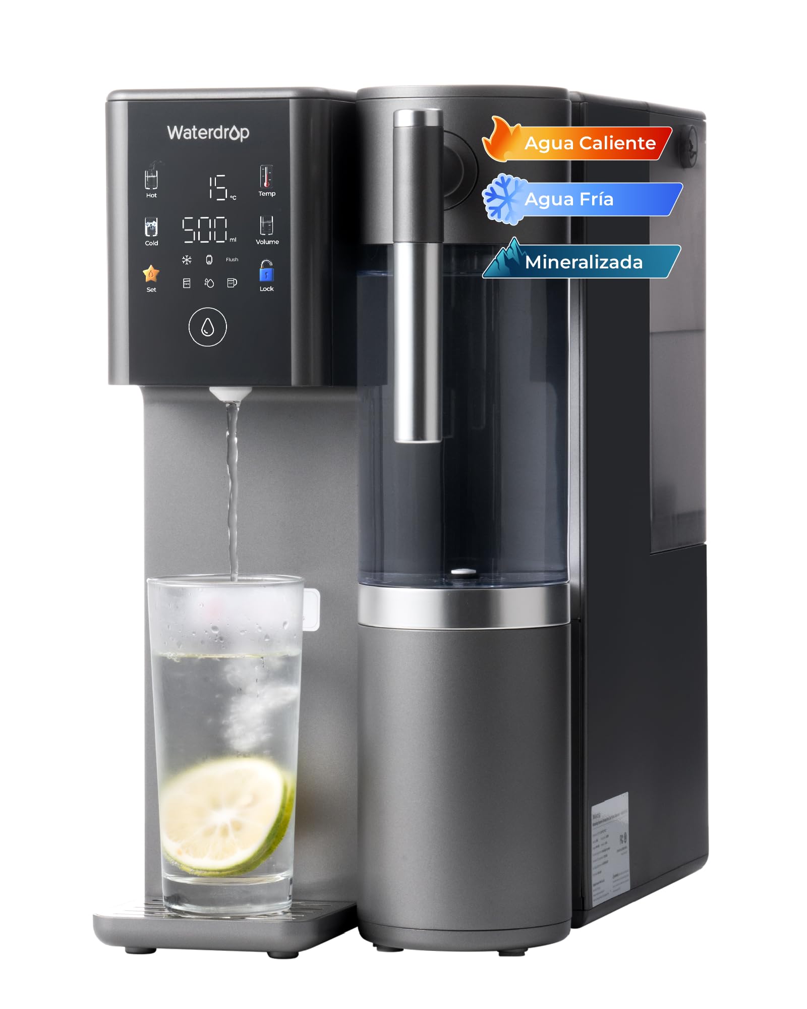 [𝐌𝐢𝐧𝐞𝐫𝐚𝐥𝐢𝐳𝐚𝐝𝐚] Waterdrop WD-A2G Ósmosis Inversa de Sobremesa, RO Caliente y Fría, Tanque Portátil, Dispensador Sin Botella, 6 Temperaturas, 3:1 Pura/Drenaje