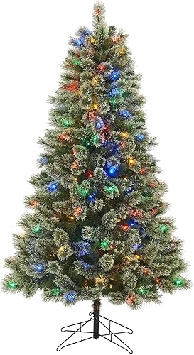 Honeywell Árbol de Navidad artificial de cachemira de 6.5 pies con 250 luces LED que cambian de color, árbol de Navidad con 811 puntas de