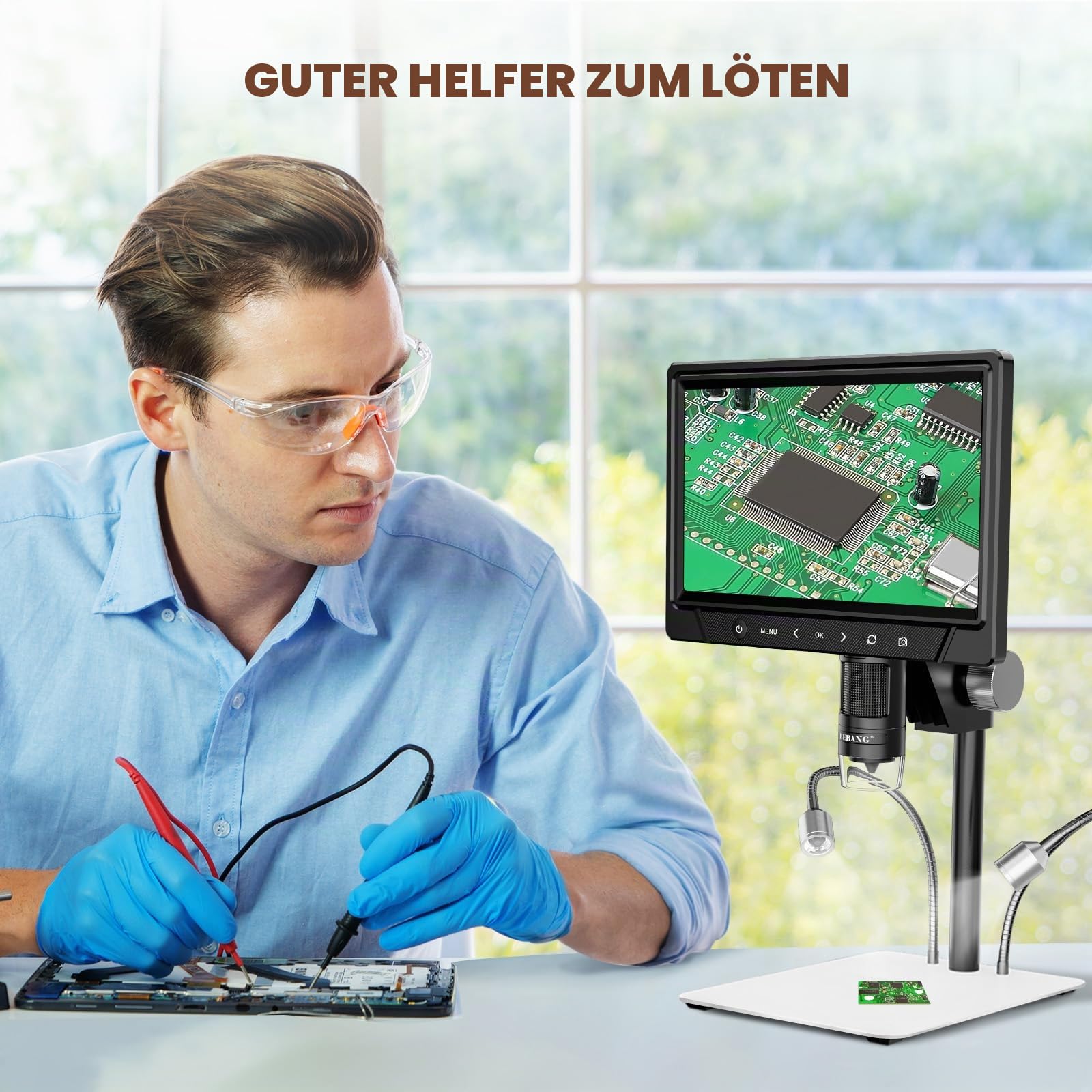 BEBANG 10.1" LCD Digitales Mikroskop 1200x für Erwachsene,3024P Münz Mikroskop Lupe,12MP Lötmikroskop mit PC Ansicht, Kompatibel mit MacOS Windows,32GB SD Karte (Weiß)