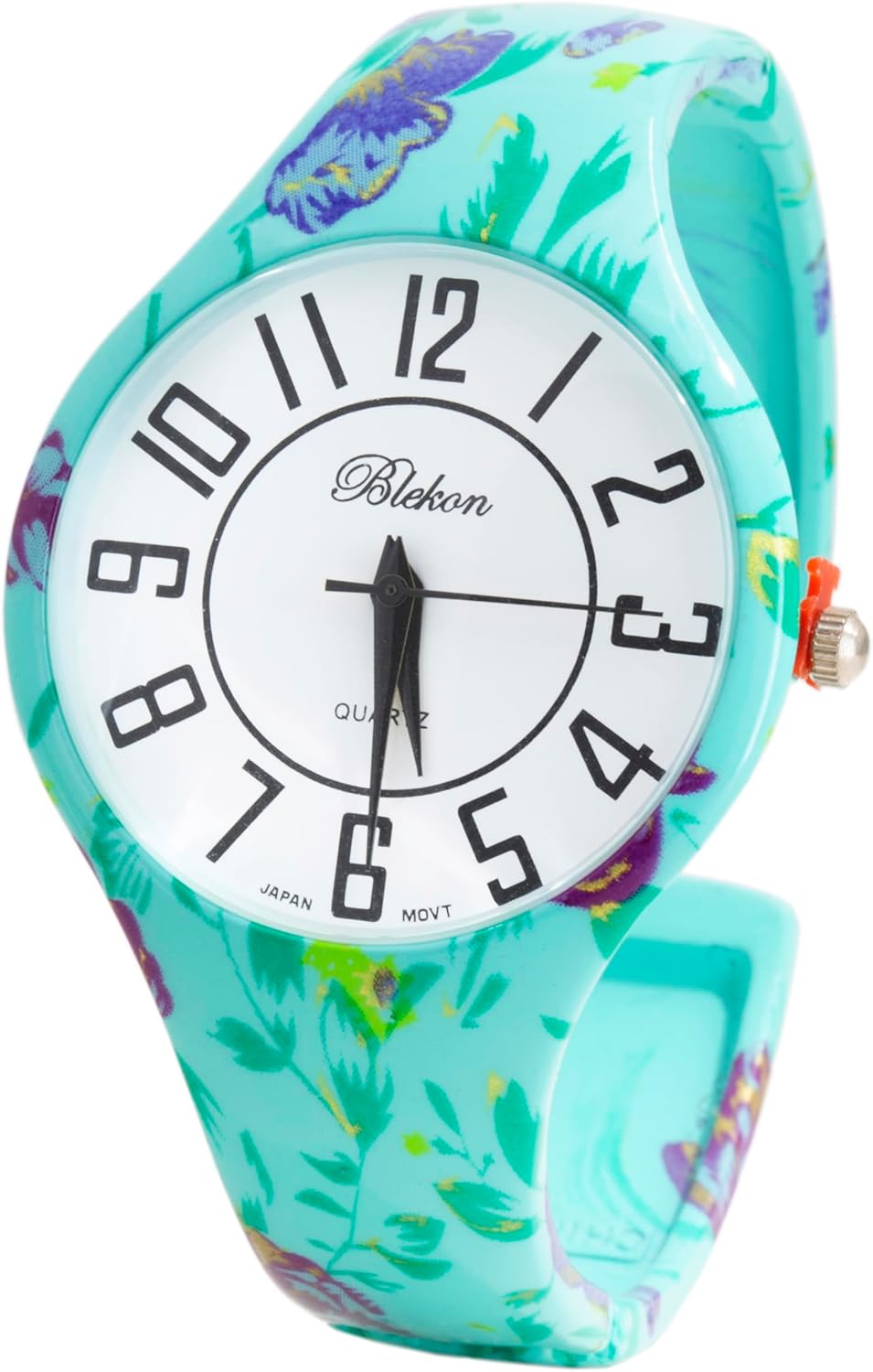 Blekon Collections Women’s Semi-Cuff Bangle Watch – Wide Bracelet Style with Large Dial, Elegant Floral Design, Fashion Jewelry Wristwatch, Stylish Dress Watch, Gift for Her