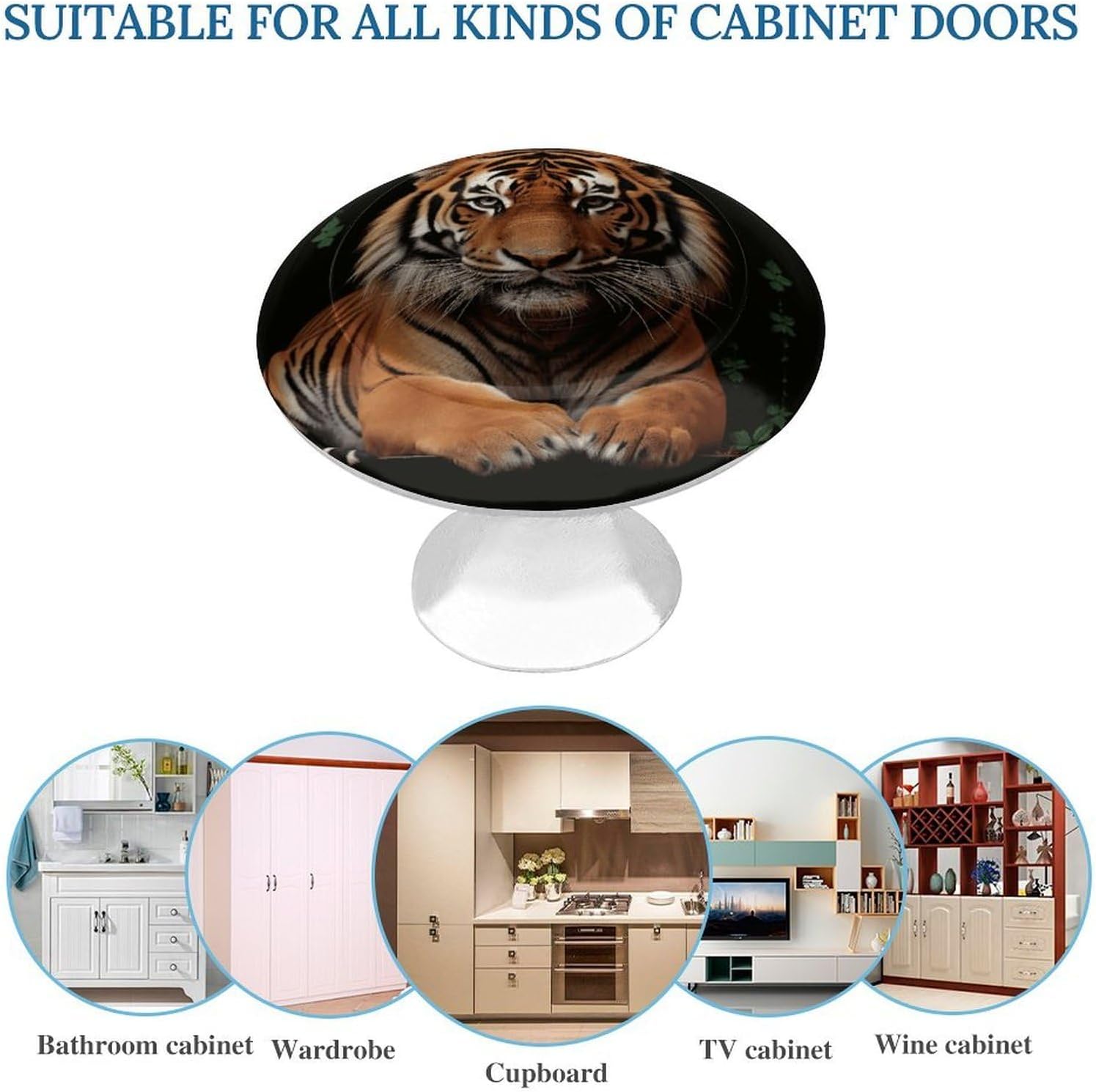 2 Pack with Tiger and Paws Cabinet Knobs Round Drawer Pulls image 3