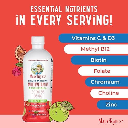 Miniatura 4 de MaryRuth Organics Multivitamínico líquido matutino (ponche de fruta) y líquido de hierro (baya) | Clean Label Project Verified® | Vitaminas para