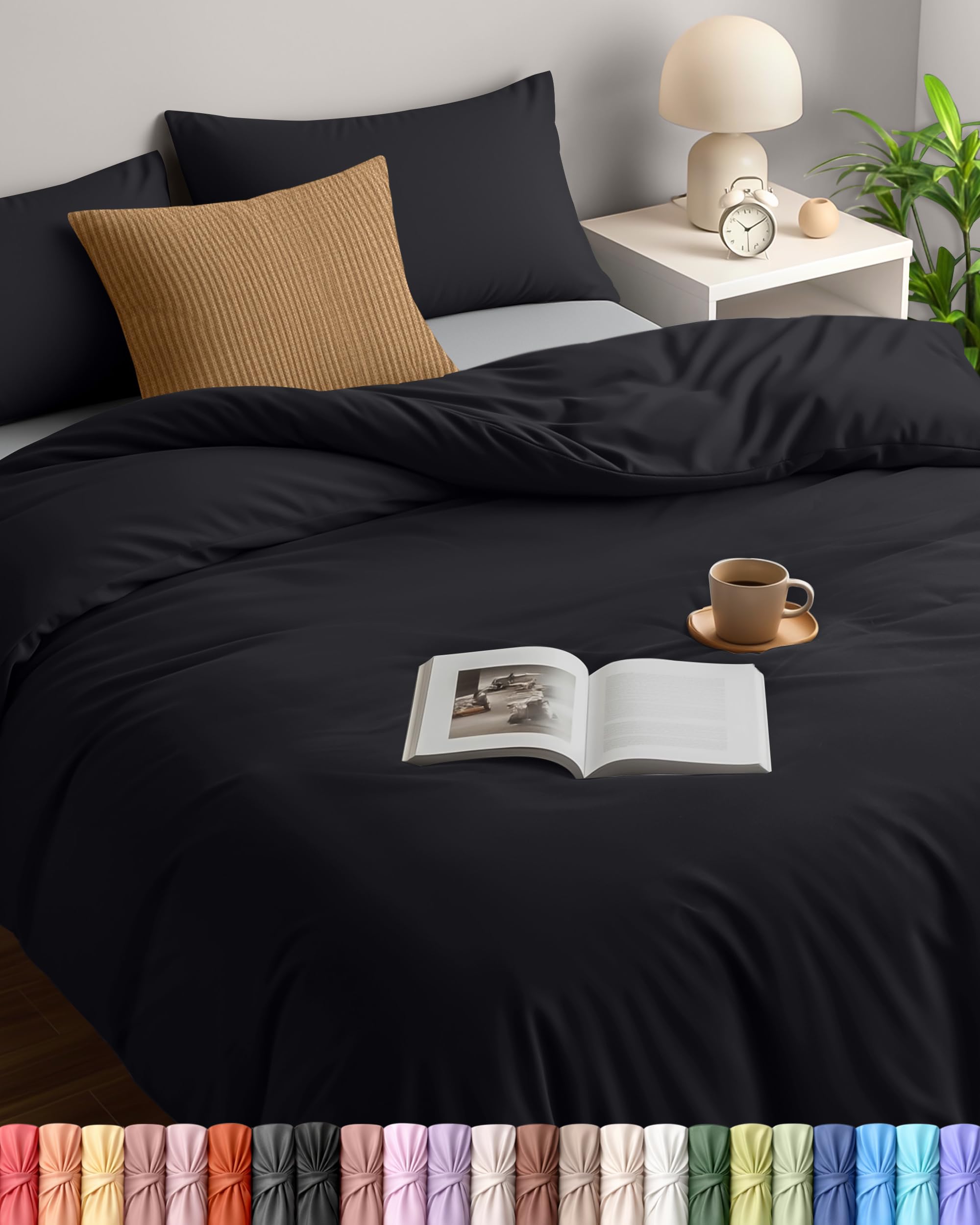 Utopia Bedding Duvet Cover Double with Pillow cases - Soft Microfibre Polyester - Bedding Quilt Cover Set (Black)