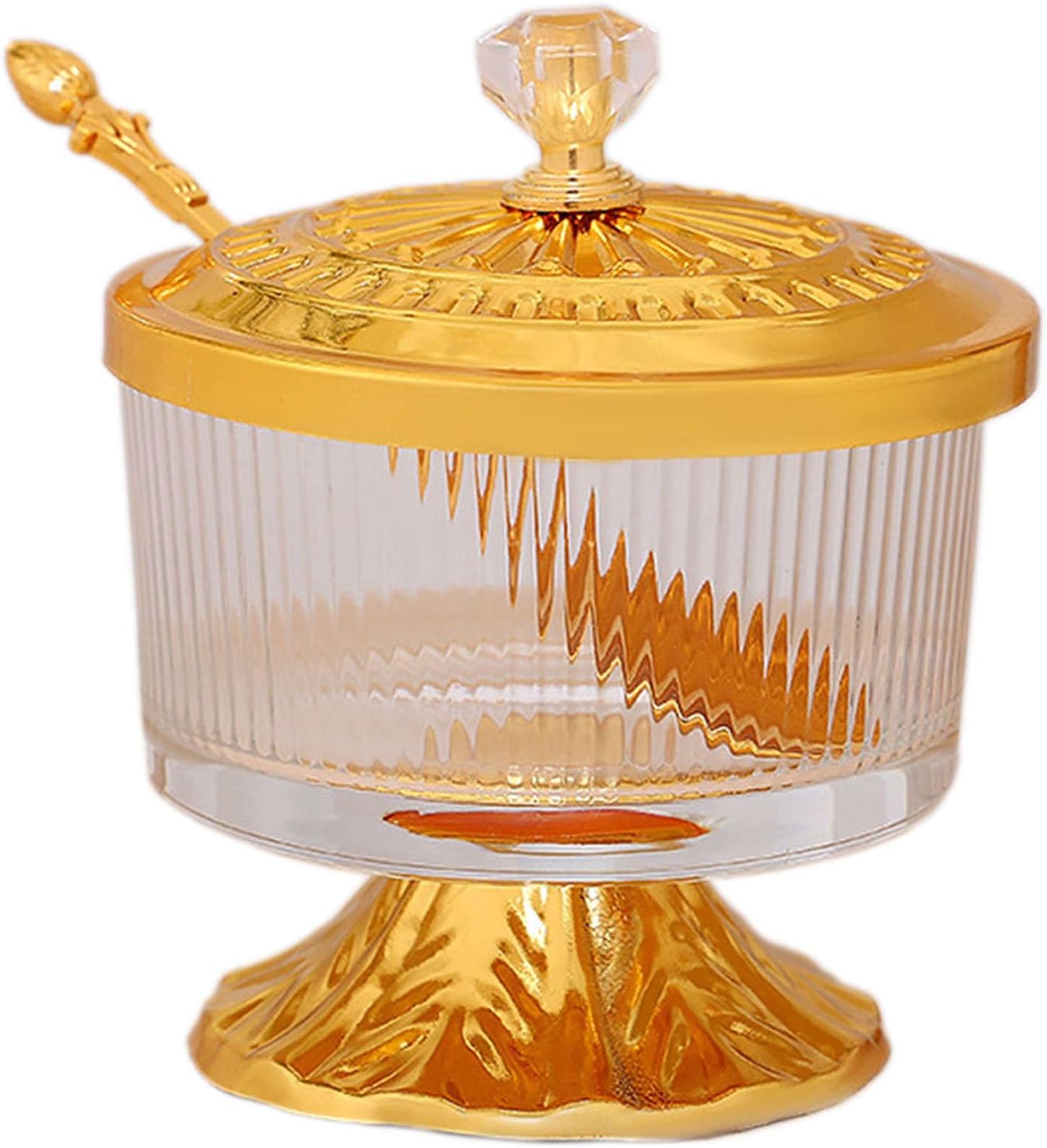 Retro Sugar Bowl with lid, Sugar Bowl with Lid and Spoon, Coffee Bar Accessories, Glass Spice Jar, Sugar Container, for Home, Kitchen, Gold-Vertical Stripes (Gold Smooth) (Gold Smooth)