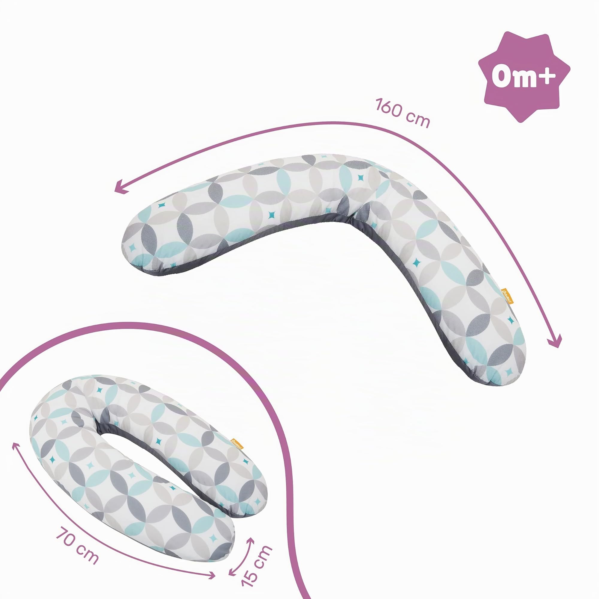 Badabulle Cojínde Maternidad Evolutivo, 2 en 1, Almohada de Lactancia, Relleno de Microesferas, estampado